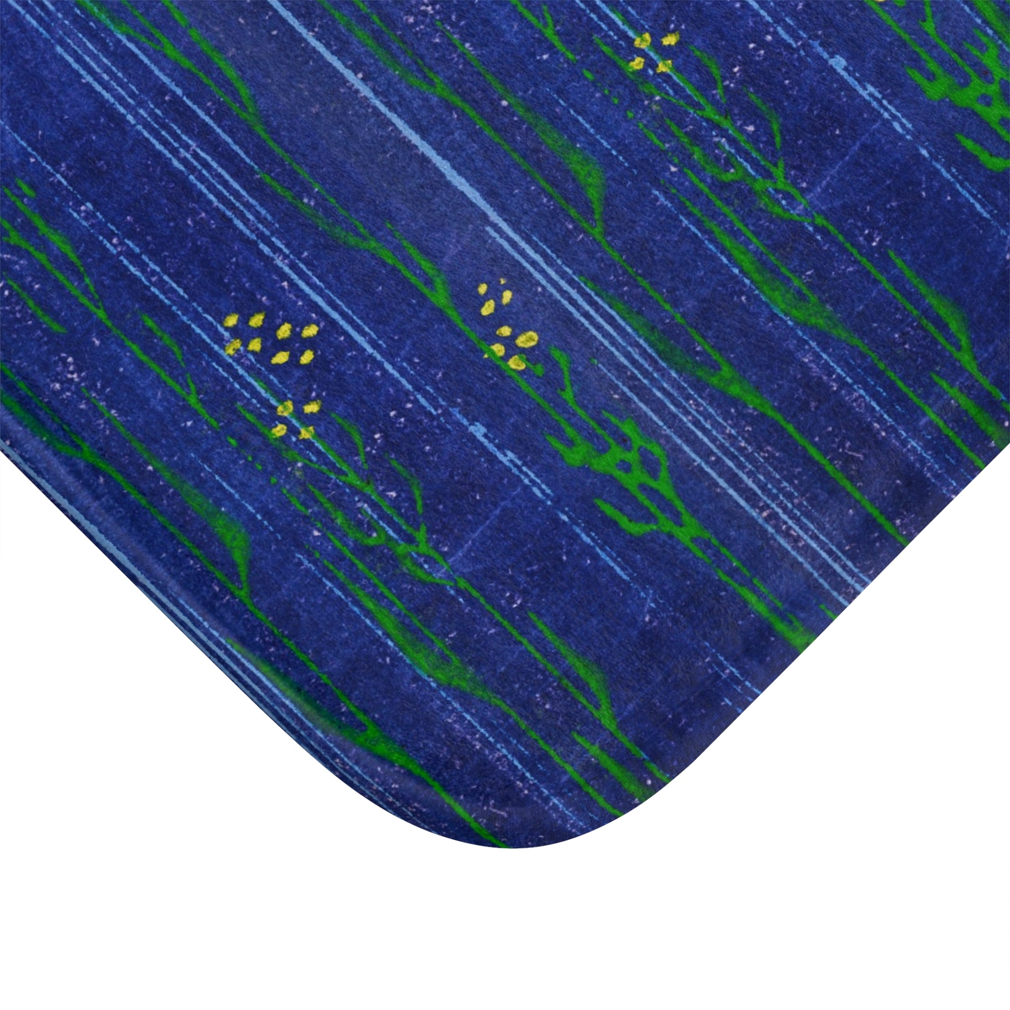 Blue Floral Bath Mat — Deep Sea Indigo Patterned Bathroom Rug