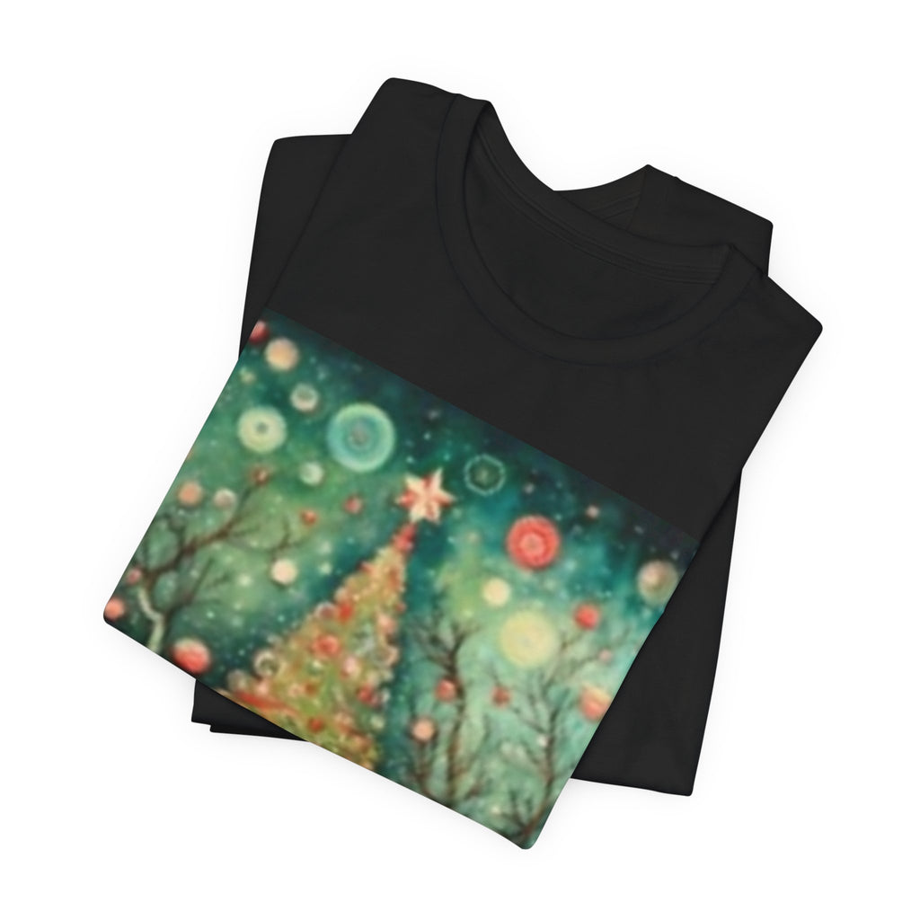 Vintage Christmas Tree Tee — Holiday Village Scenic T‑Shirt