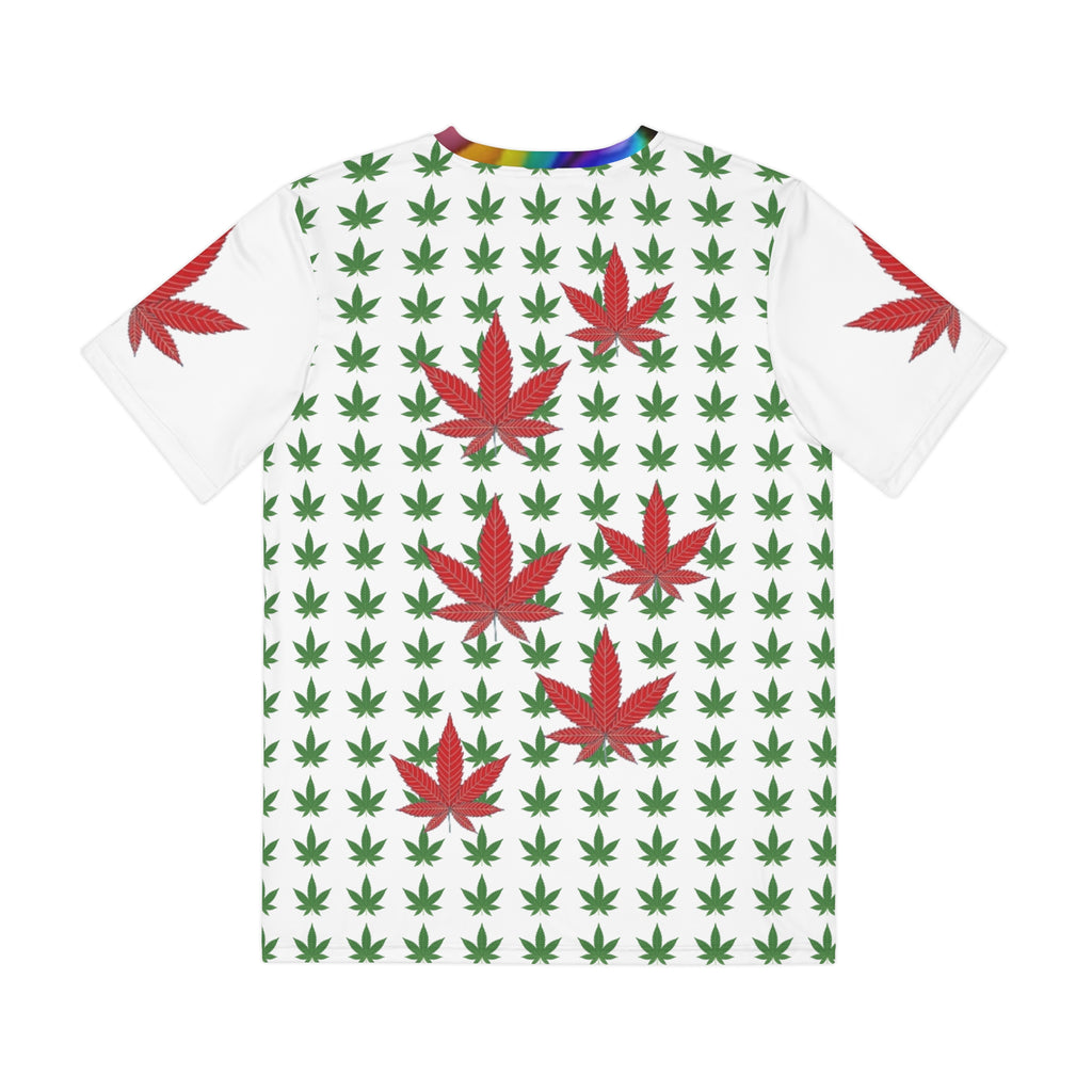 Marijuana Leaf Pattern Men's T-shirt – Green & Red Cannabis Pjamas Work Shopping