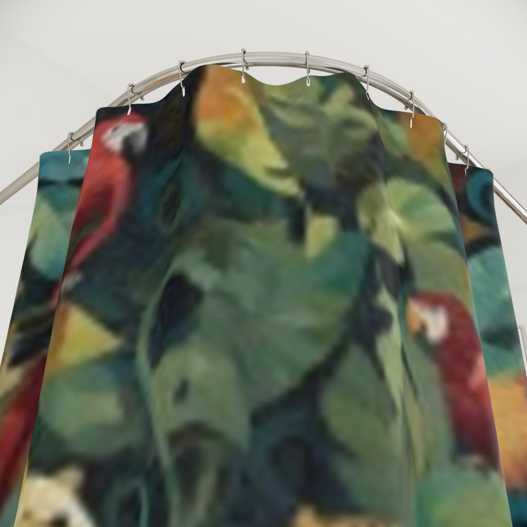 Jungle Cats Shower Curtain – Tropical Leopard & Parrot Botanical Bath Decor