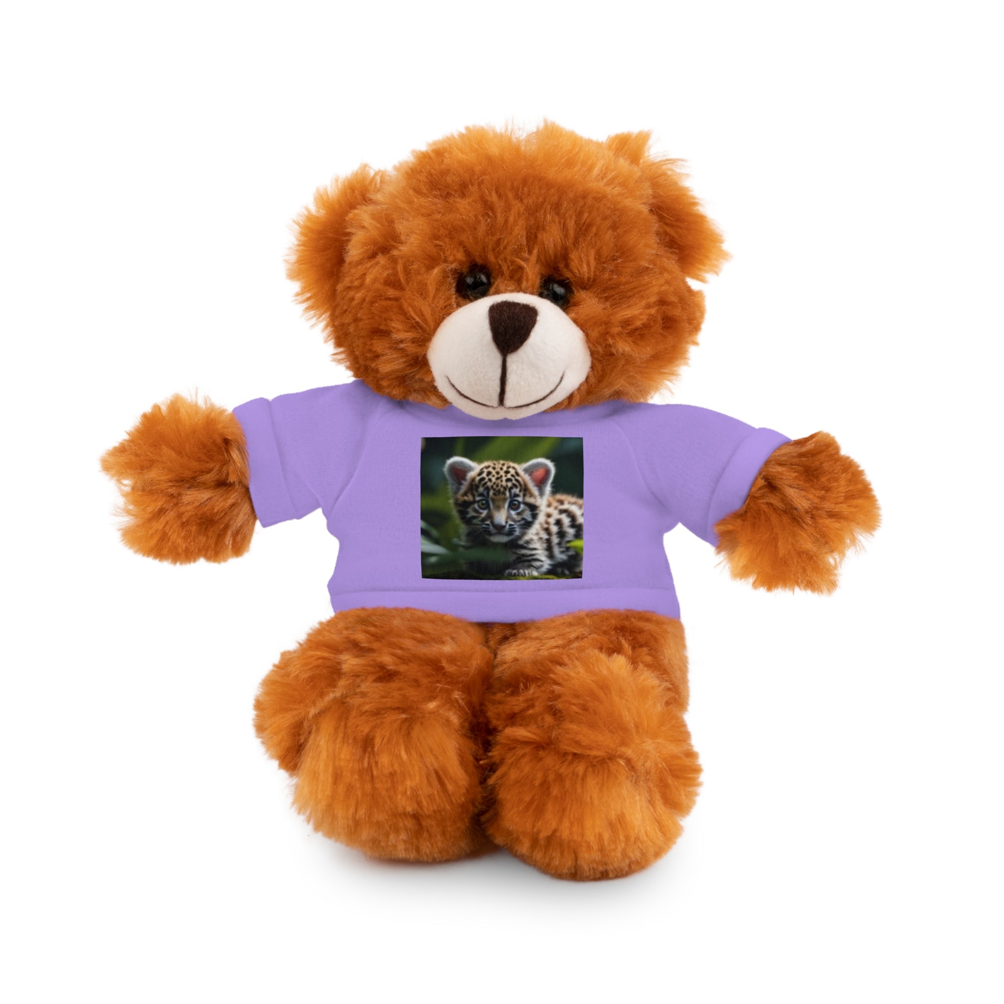 Plush Teddy Bear with Leopard Cub Tee — Cute Animal Gift for Kids & Wildlife Lovers