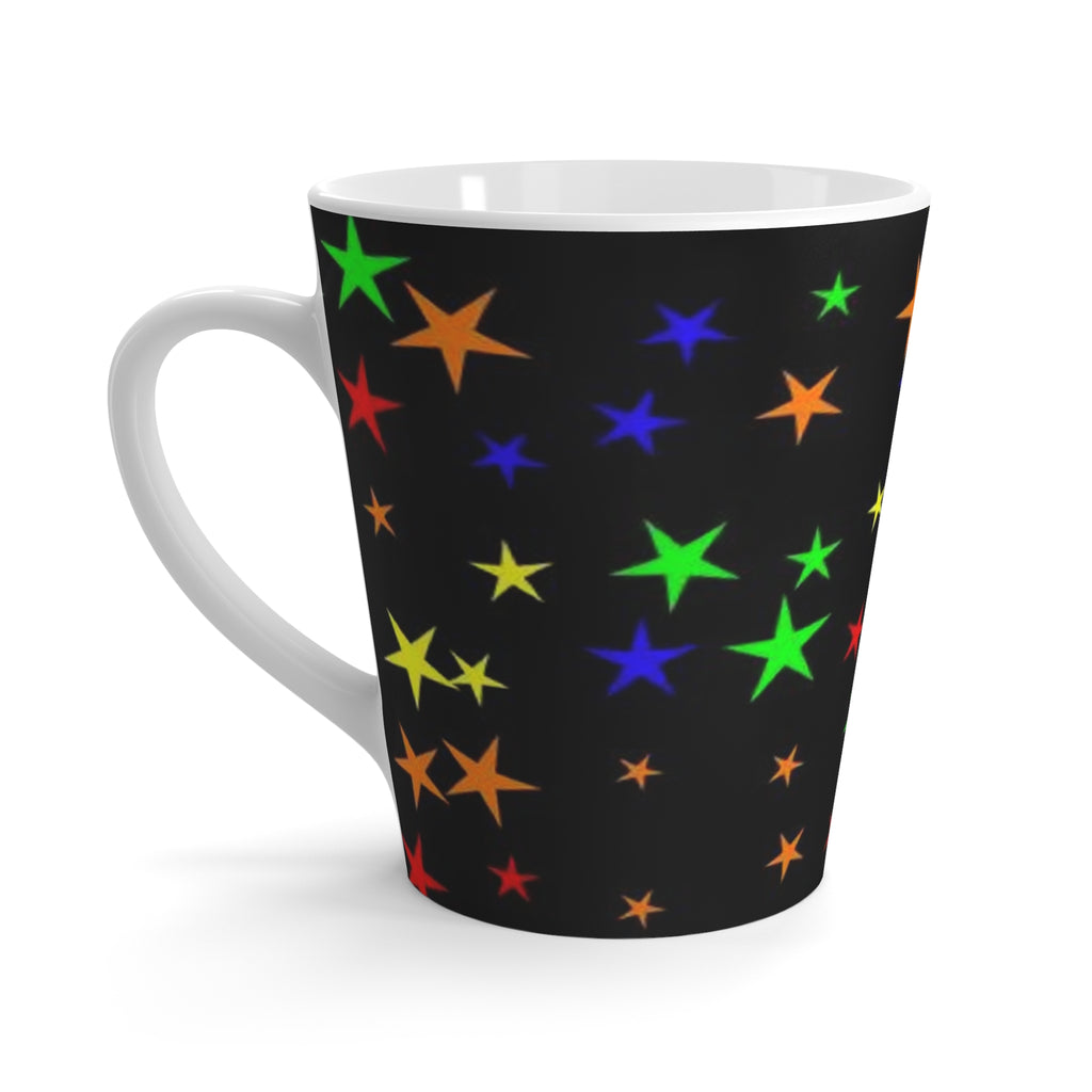 Colorful Stars Latte Mug - Rainbow Star Pattern on Black
