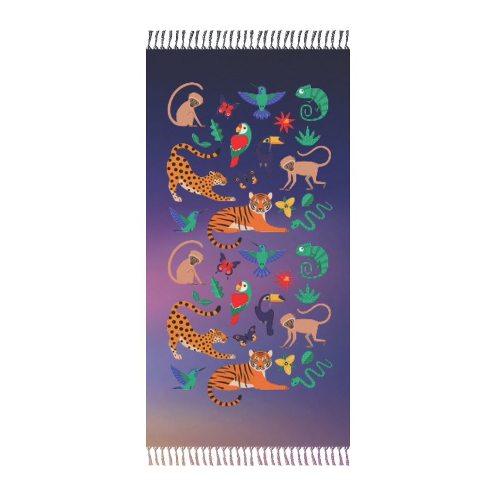 Boho Beach Towel — Tropical Jungle Animals Fringe Beach Cloth