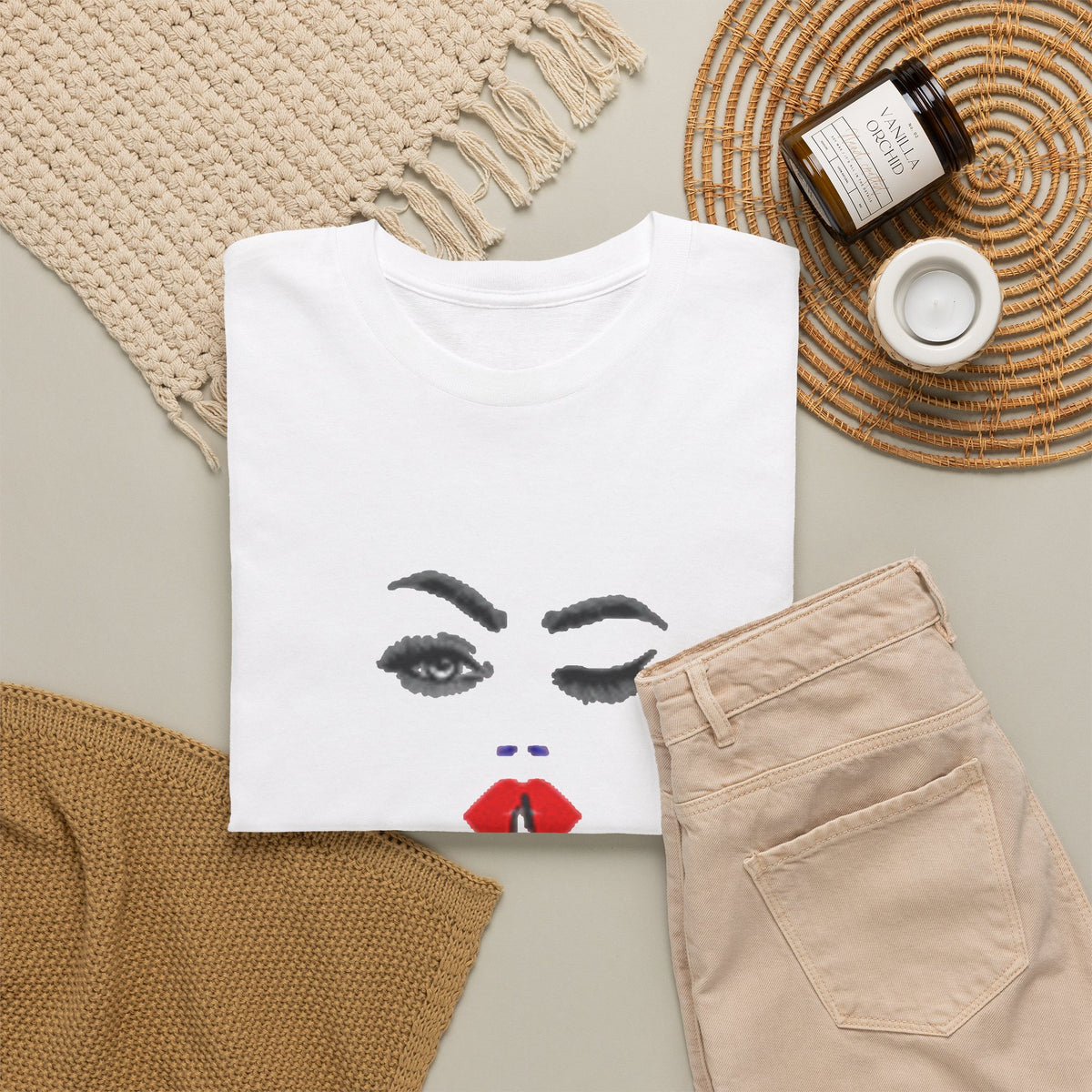 Wink & Shh Graphic Tee — Red Lips Fashion T-Shirt