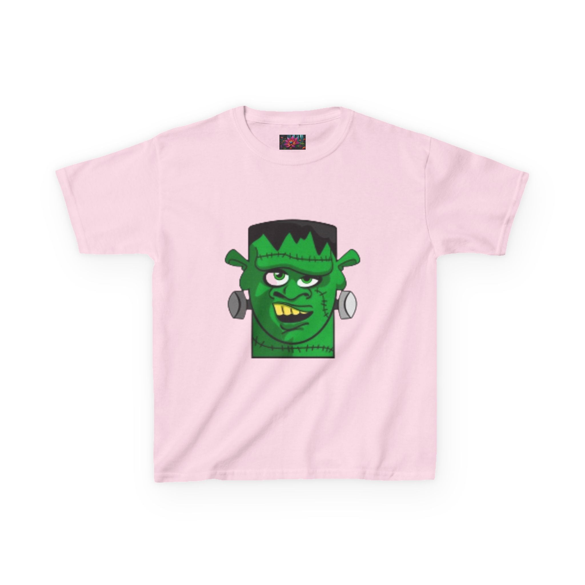 Kids T-shirt— Cute Frankenstein Face Front & Enchanted Forest Back