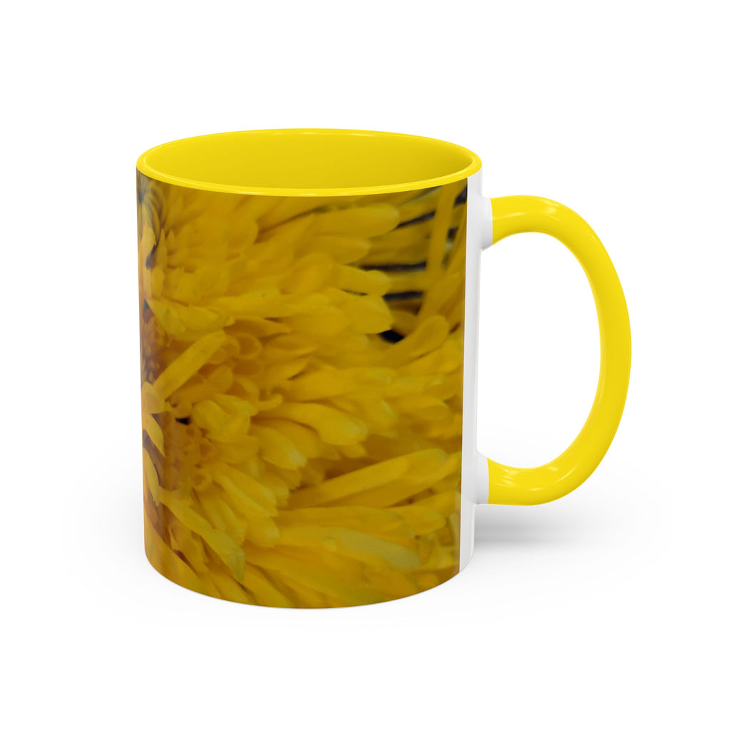 Yellow Chrysanthemum Accent Coffee Mug — Floral 11/15oz Tea Cup