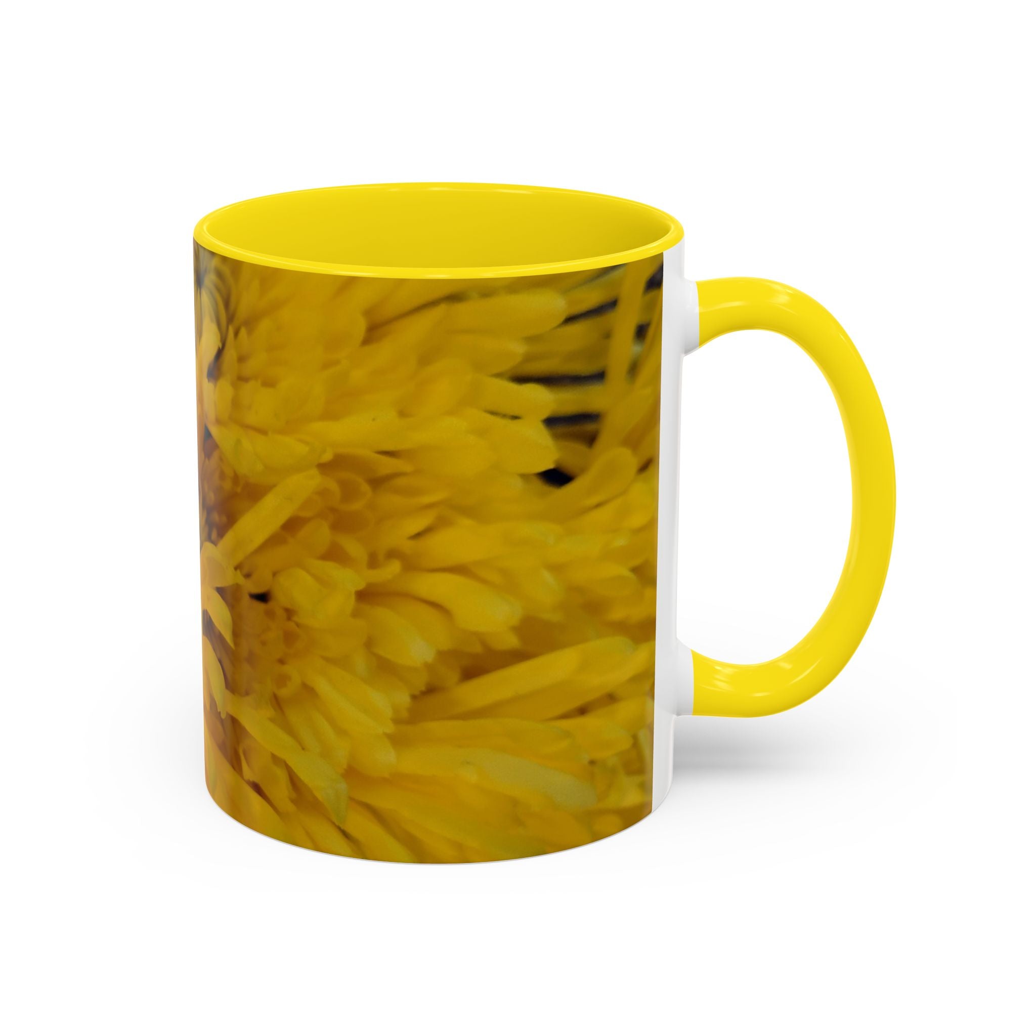 Yellow Chrysanthemum Accent Coffee Mug — Floral 11/15oz Tea Cup