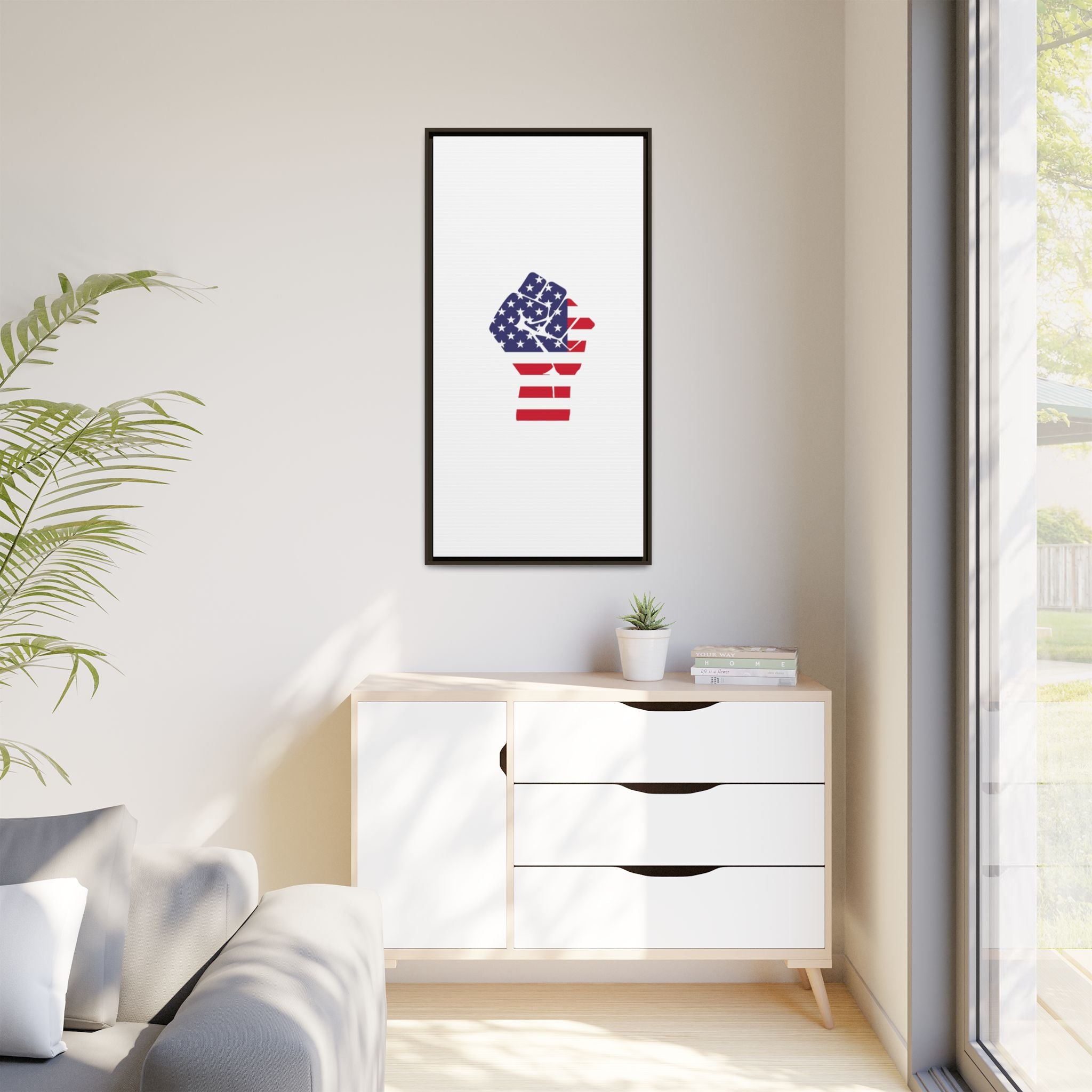 Framed Canvas Print – American Flag Fist Wall Art
