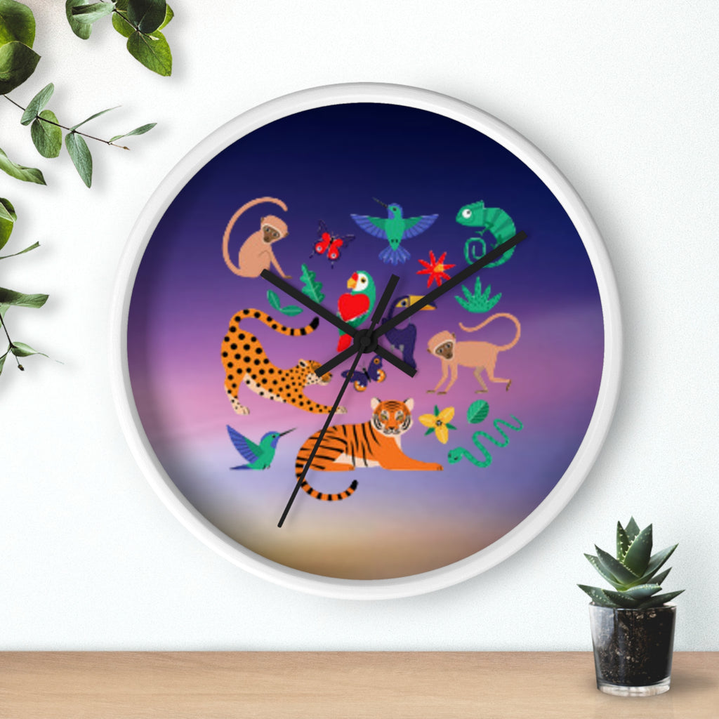 Jungle Friends Wall Clock — Colorful Tropical Animal Decorative Clock