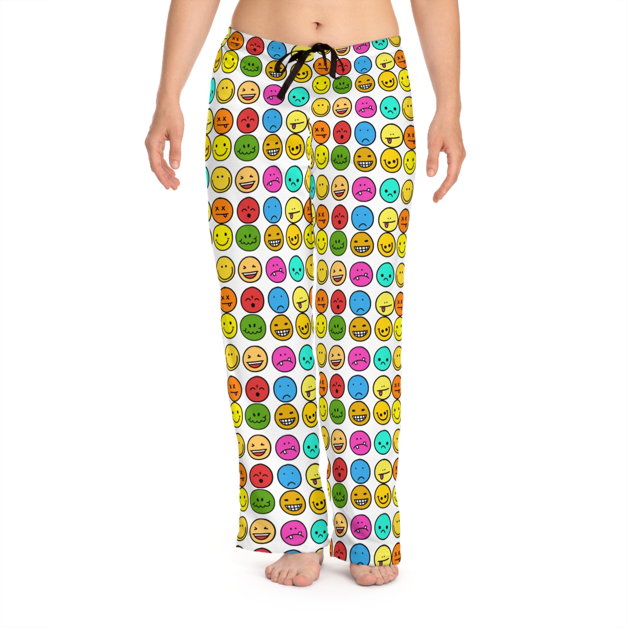 Women's Emoji Print Lounging Pants — Colorful Smiley Face Lounge Sleepwear