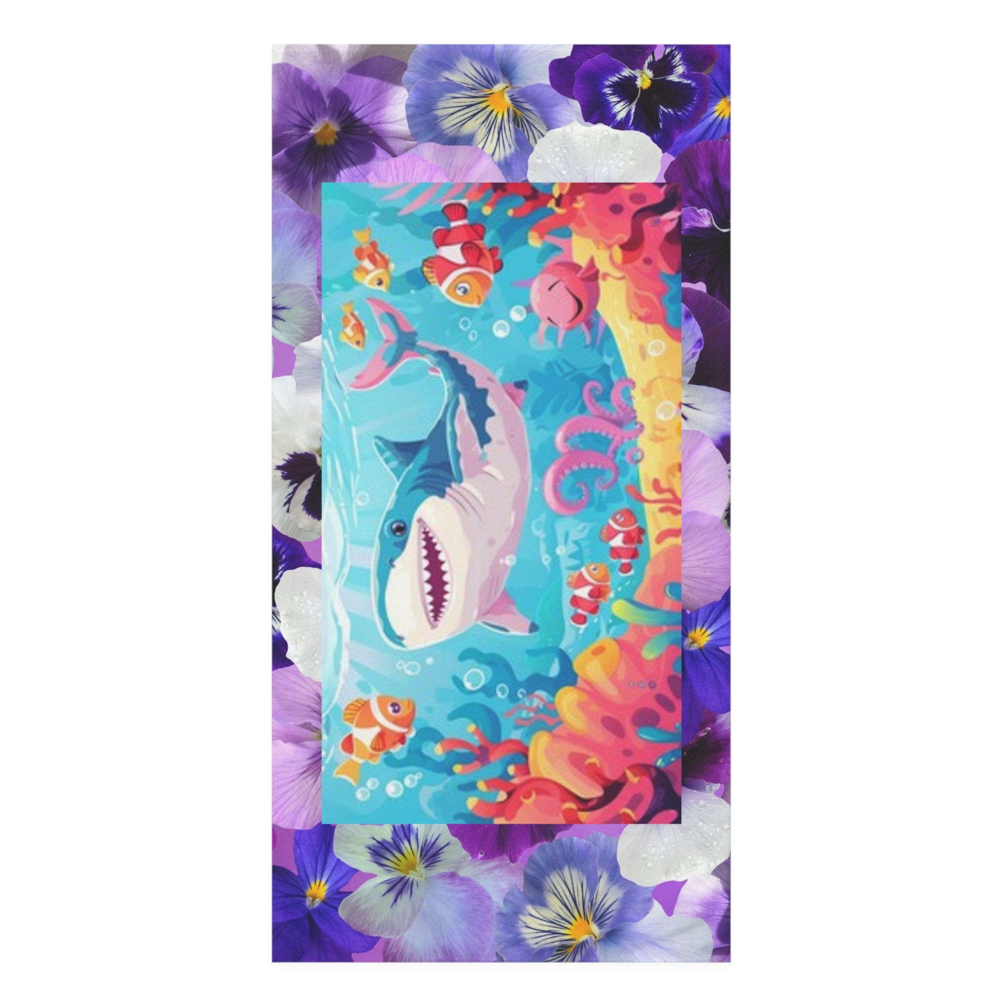 Shark & Coral Beach Towel — Colorful Ocean Cartoon Design