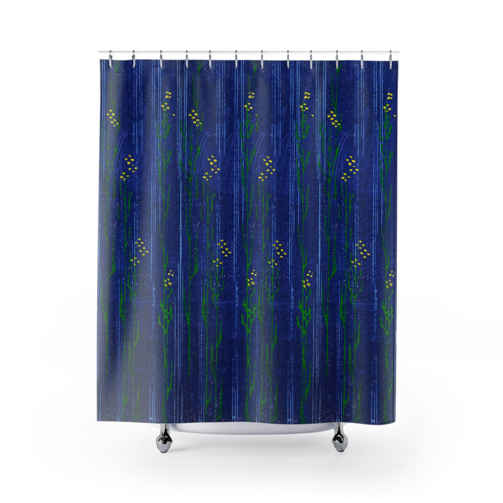 Blue Meadow Shower Curtain — Artistic Wildflower Bathroom Decor