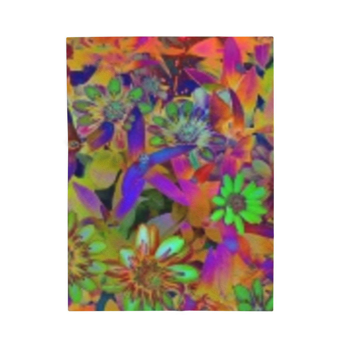 Psychedelic Floral Velveteen Plush Blanket — Vibrant Rainbow Flowers Throw for Cozy Boho Living, Gift for Her