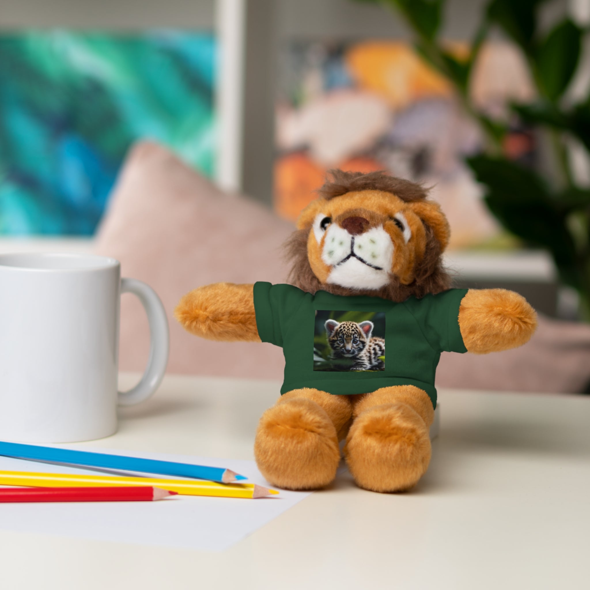 Plush Teddy Bear with Leopard Cub Tee — Cute Animal Gift for Kids & Wildlife Lovers