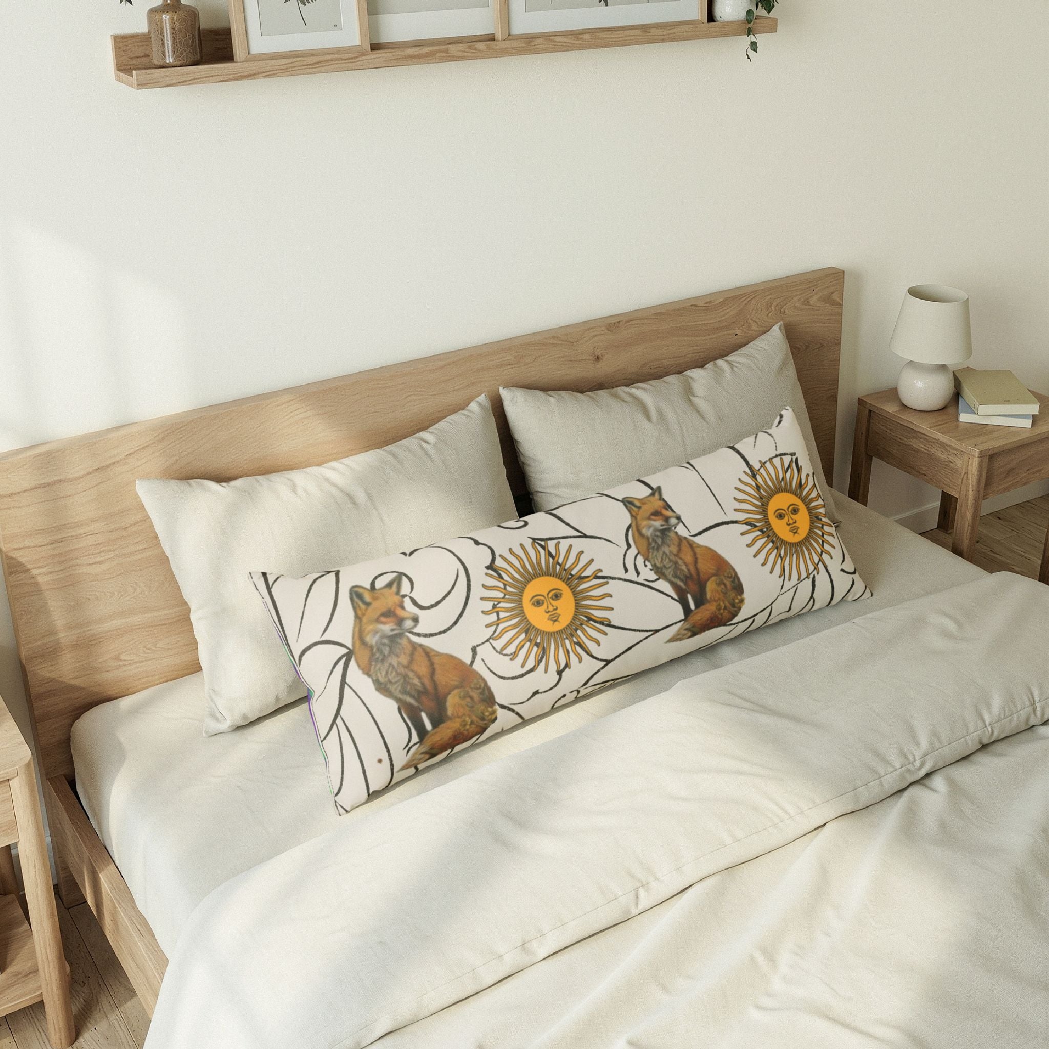 Boho Fox & Sun Body Pillow — Celestial Fox Lumbar Pillow