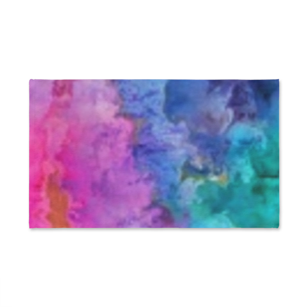 Abstract Watercolor Hand Towel — Vibrant Pink Blue Teal Bathroom & Kitchen Accent