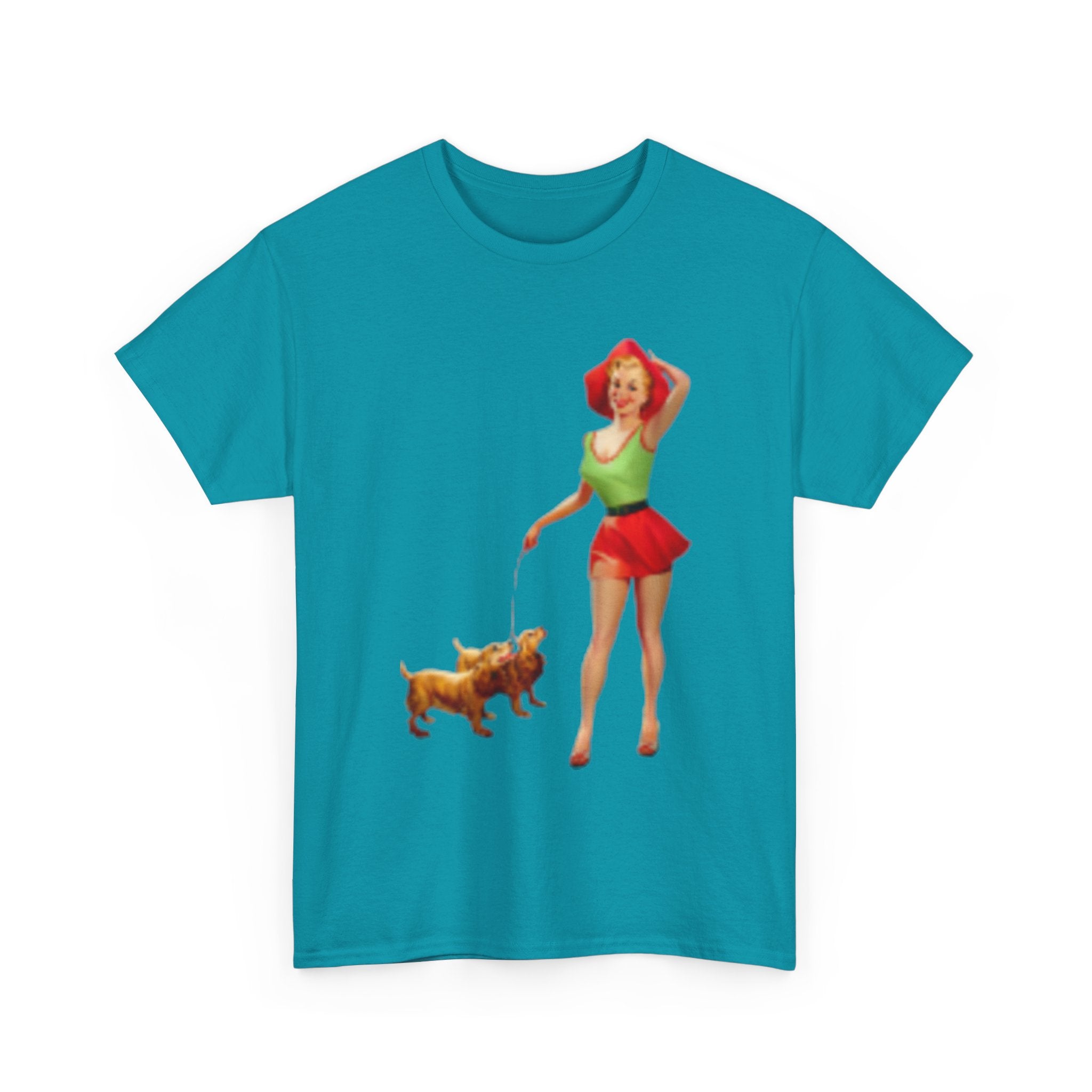 Pin-Up Girl with Terrier & Fast Car Graphic T-shirt — Retro 1950's Vintage Style T-Shirt