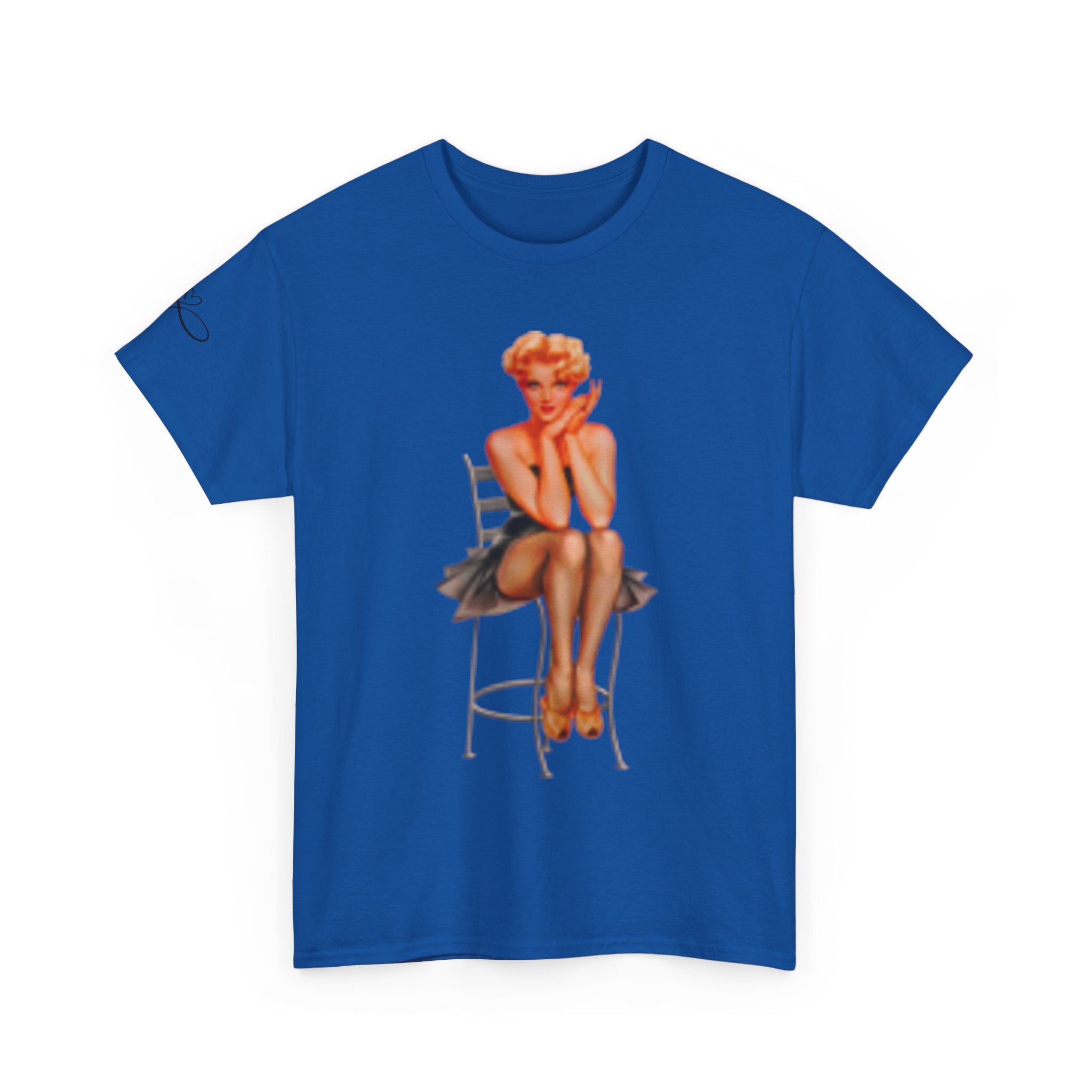 Pinup Sexy Girl Sitting in Chair — Vintage Sitting Pin-Up T-Shirt