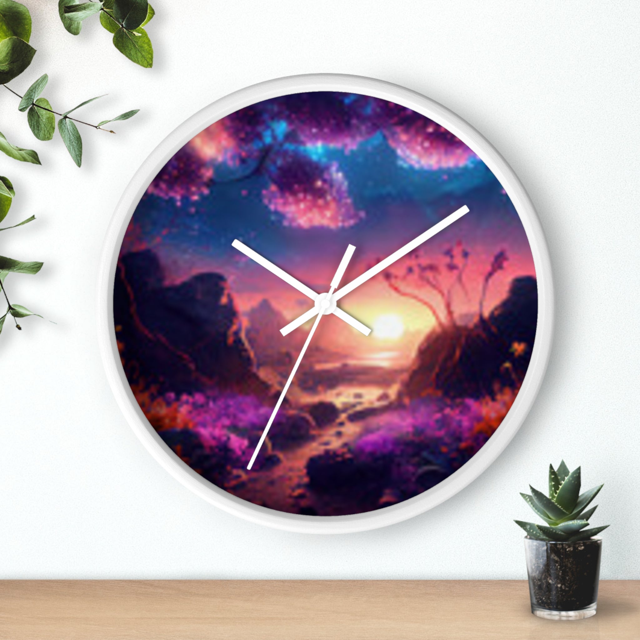 Dreamscape Sunset Wall Clock — Fantasy Landscape Art Clock