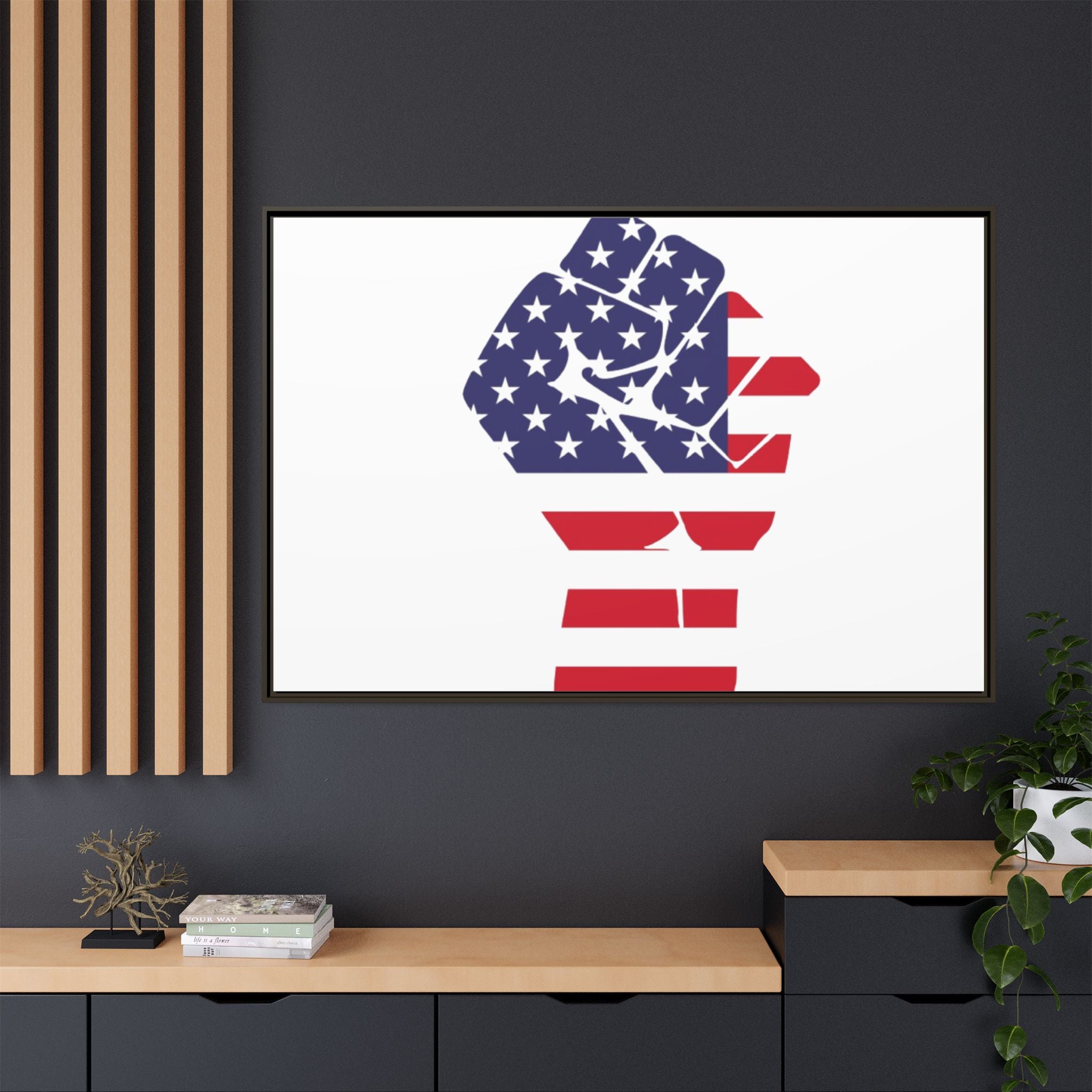 Framed Canvas Print – American Flag Fist Wall Art