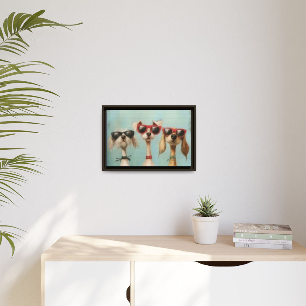 Framed Matte Canvas — Three Cool Dogs in Sunglasses Wall Art