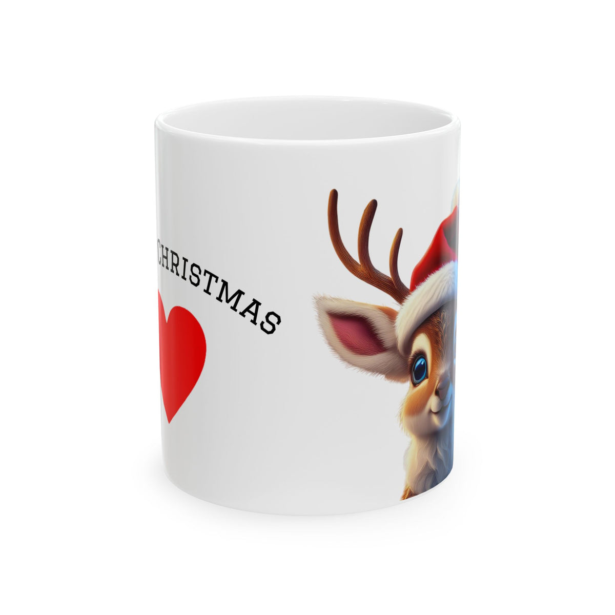 Christmas Reindeer Ceramic Mug – "I Love  Christmas" Cute Holiday Coffee Cup (11oz & 15oz)