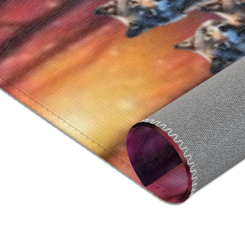 Wolf Forest Area Rug — Colorful Nightscape with Three  Wolves