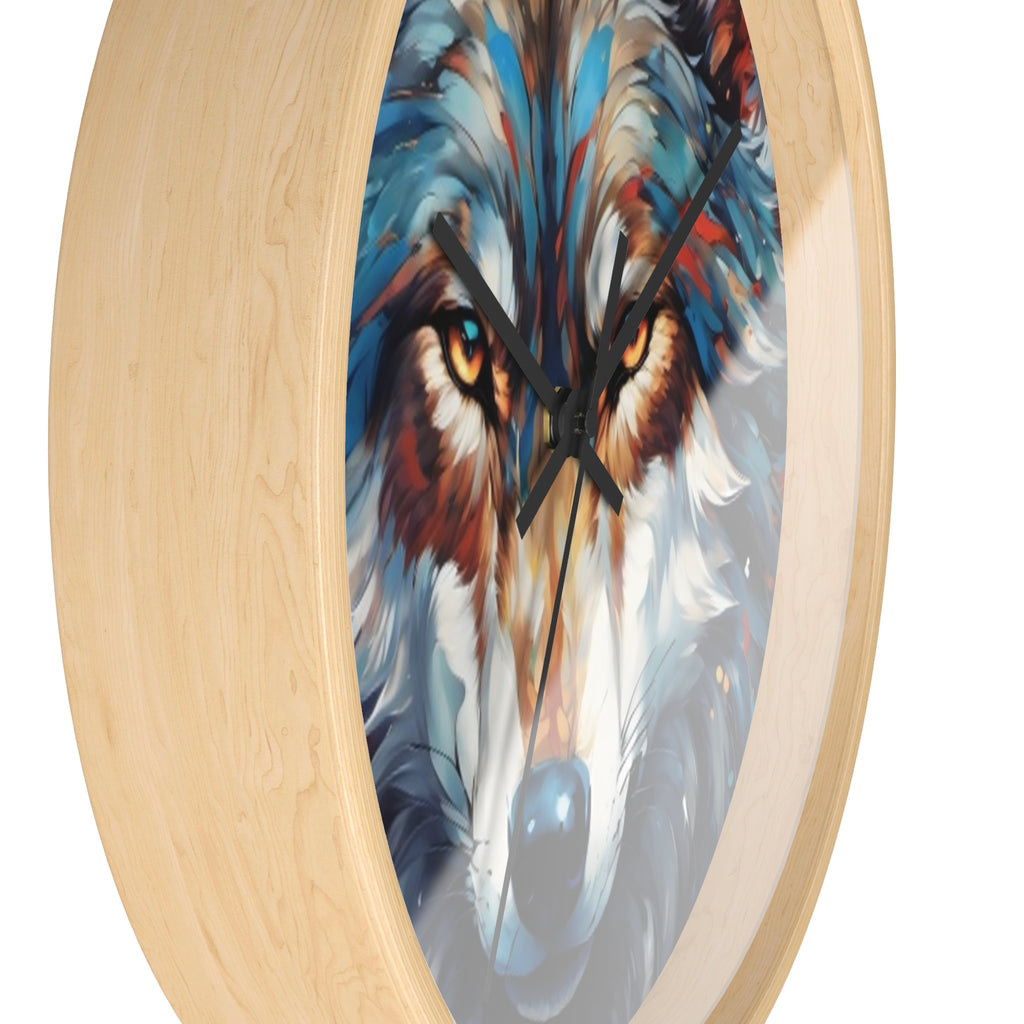 Wolf Face Wall Clock — Colorful Tribal Art Home Decor