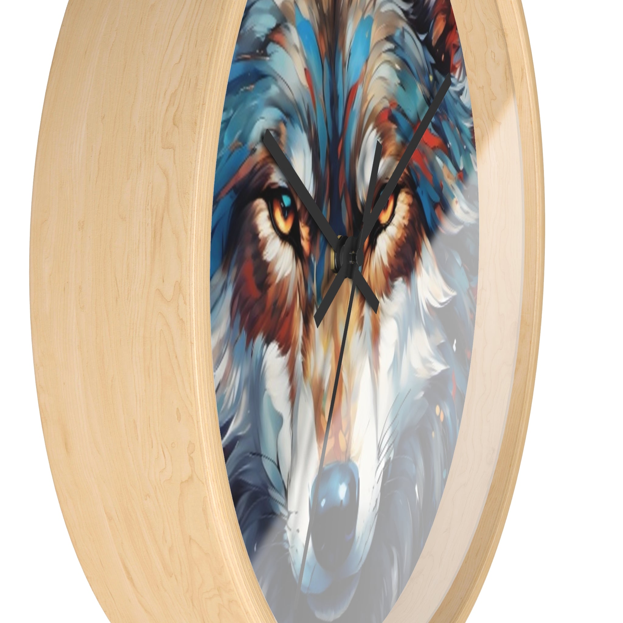 Wolf Face Wall Clock — Colorful Tribal Art Home Decor