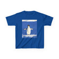 Kids Penguin & Fantasy Flower Fantasy T-shirt— Playful Animal & Colorful Floral Kids Shirt