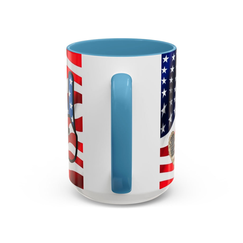 Patriotic President TRUMP Coffee Mug — American Flag Peace Sign & Smile