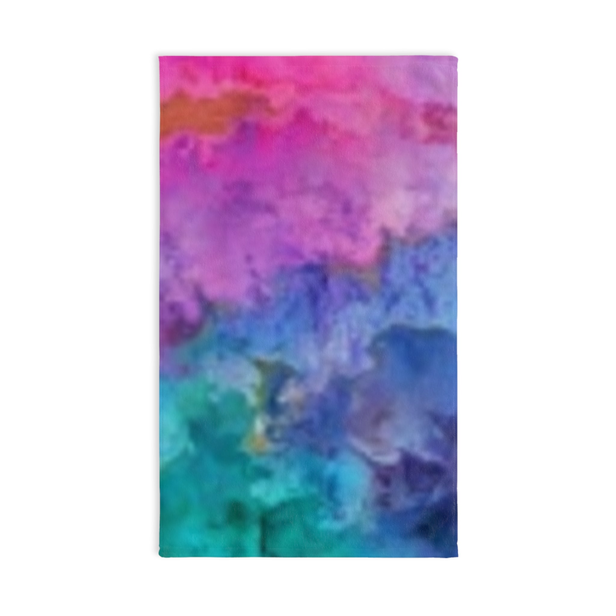Abstract Watercolor Hand Towel — Vibrant Pink Blue Teal Bathroom & Kitchen Accent