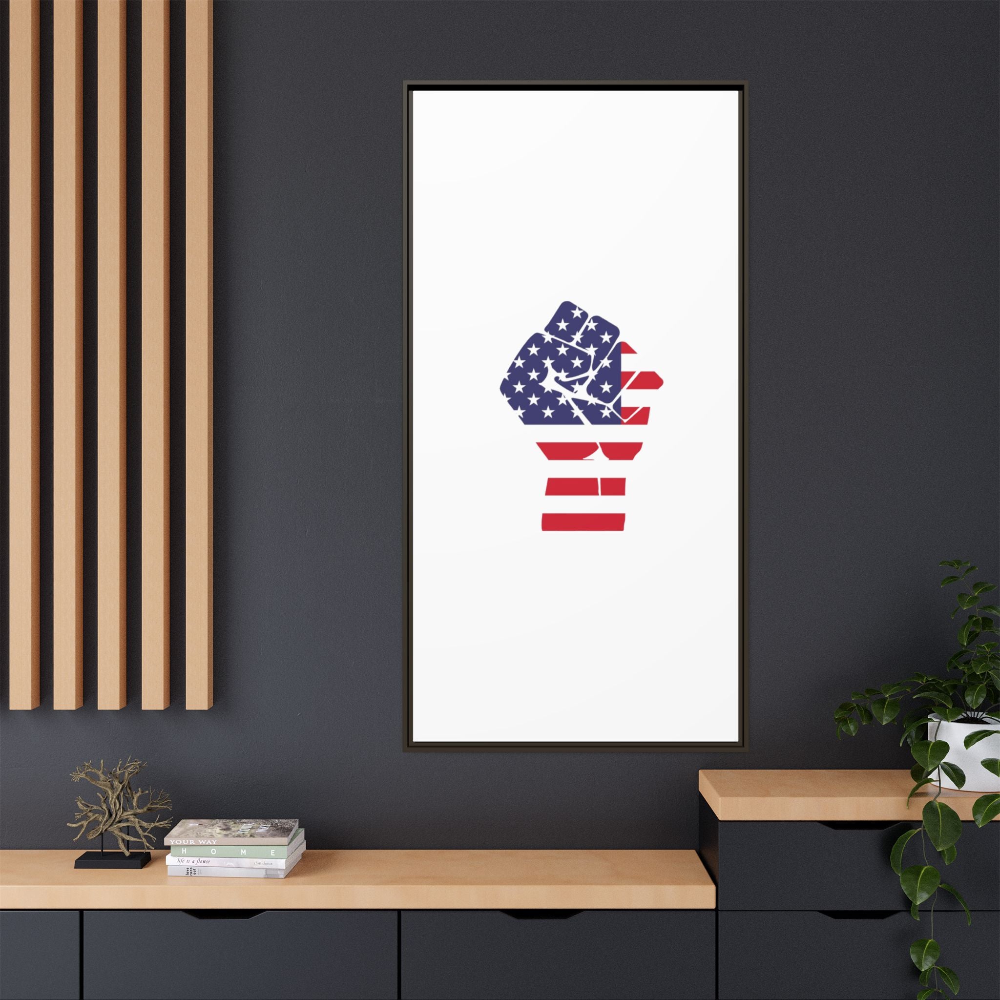 Framed Canvas Print – American Flag Fist Wall Art