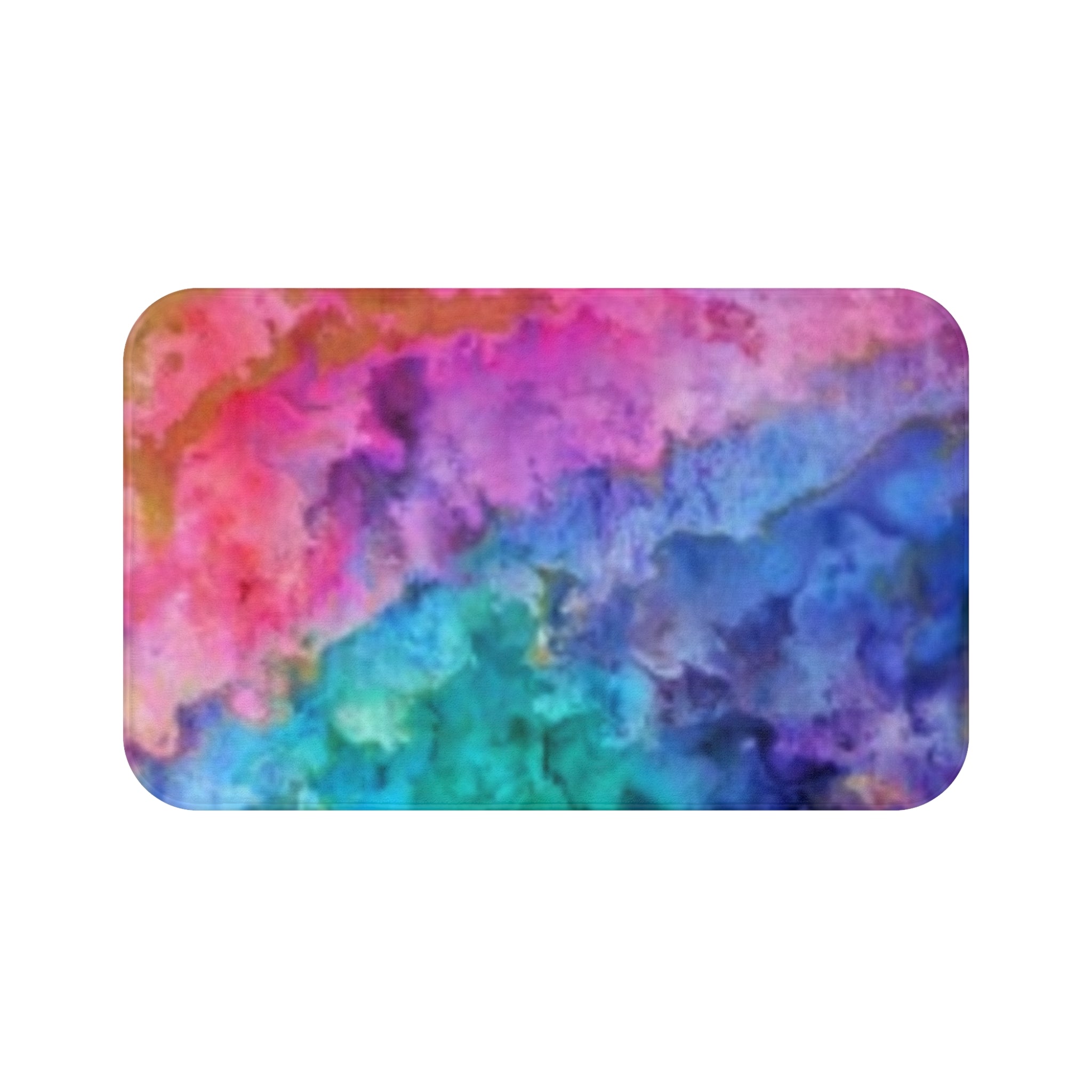 Tapis de bain nuage aquarelle vif — Tapis de salle de bain antidérapant abstrait arc-en-ciel
