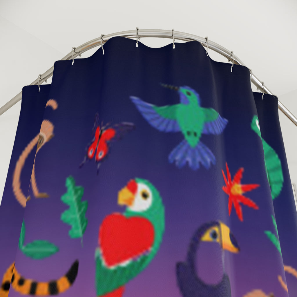 Tropical Jungle Animals Shower Curtain — Colorful Parrot, Tiger & Toucan Bathroom Decor