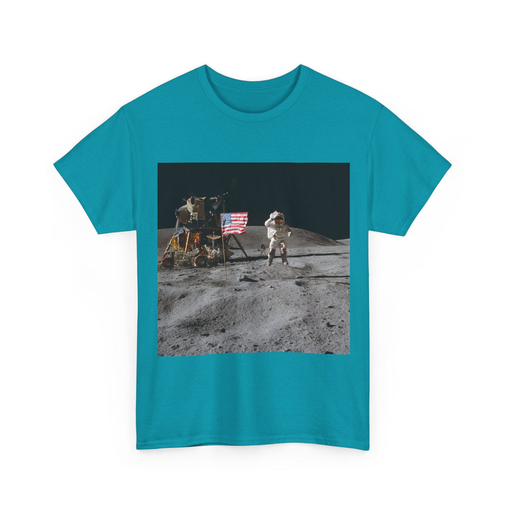 Moon Landing Graphic Tee — Astronaut Flag Photo T-Shirt