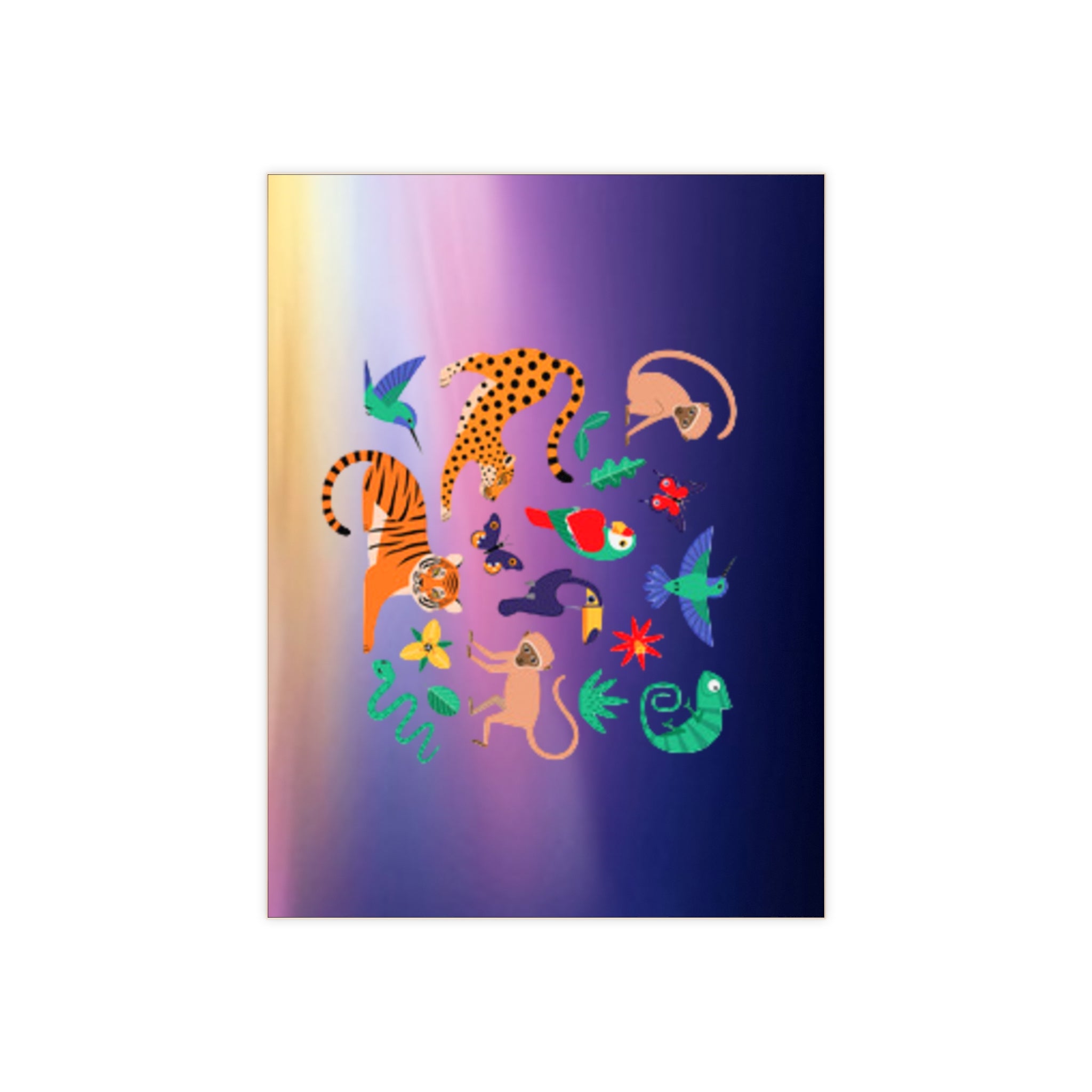 Ceramic Tile — Colorful Jungle Animal Collage on Sky Background