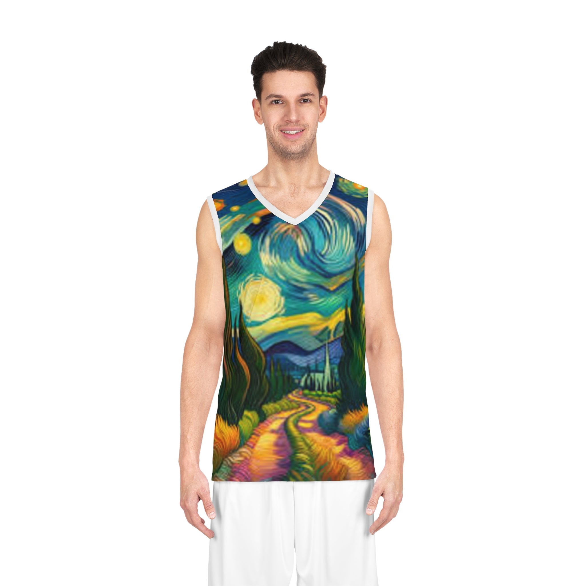 Starry Night Landscape Basketball Jersey — Van Gogh Style All-Over Print