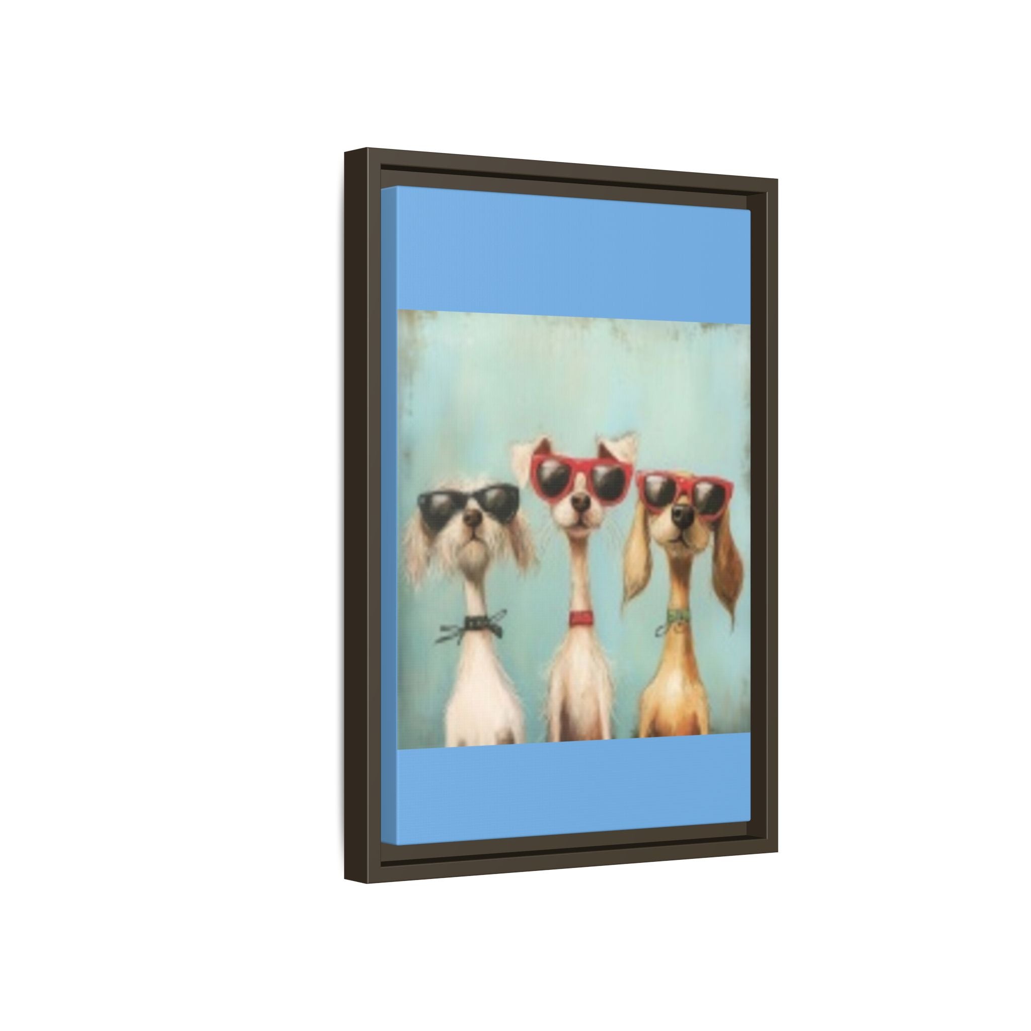 Framed Matte Canvas — Three Cool Dogs in Sunglasses Wall Art