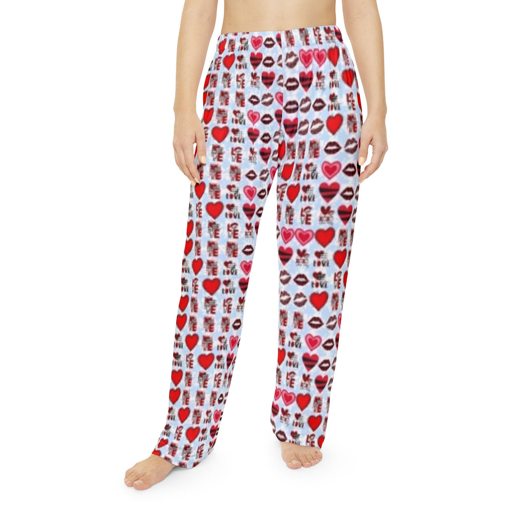 Valentine Heart & Kiss Women's Pajama Pants — Cute All-Over-Print Lounge Bottoms