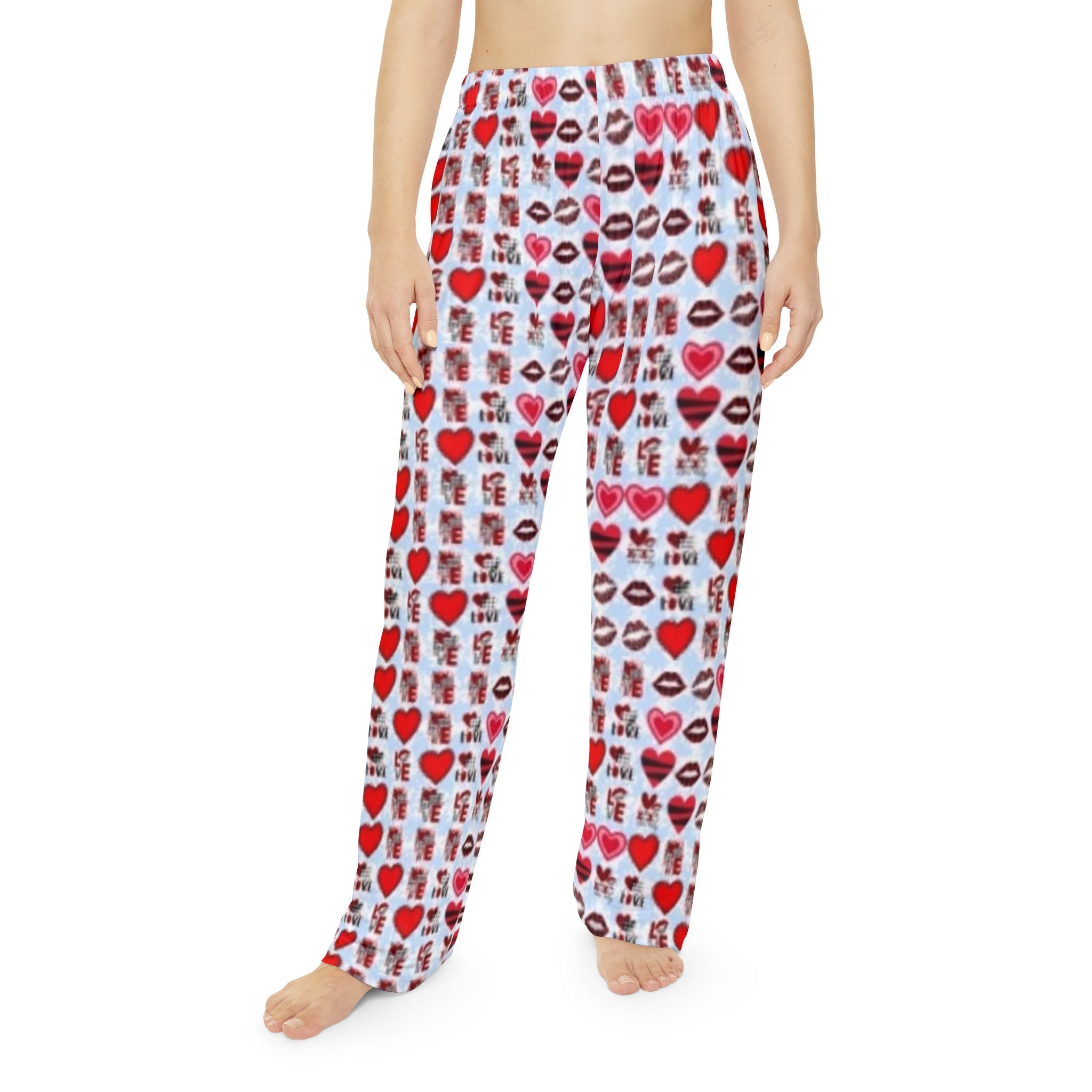 Valentine Heart & Kiss Women's Pajama Pants — Cute All-Over-Print Lounge Bottoms