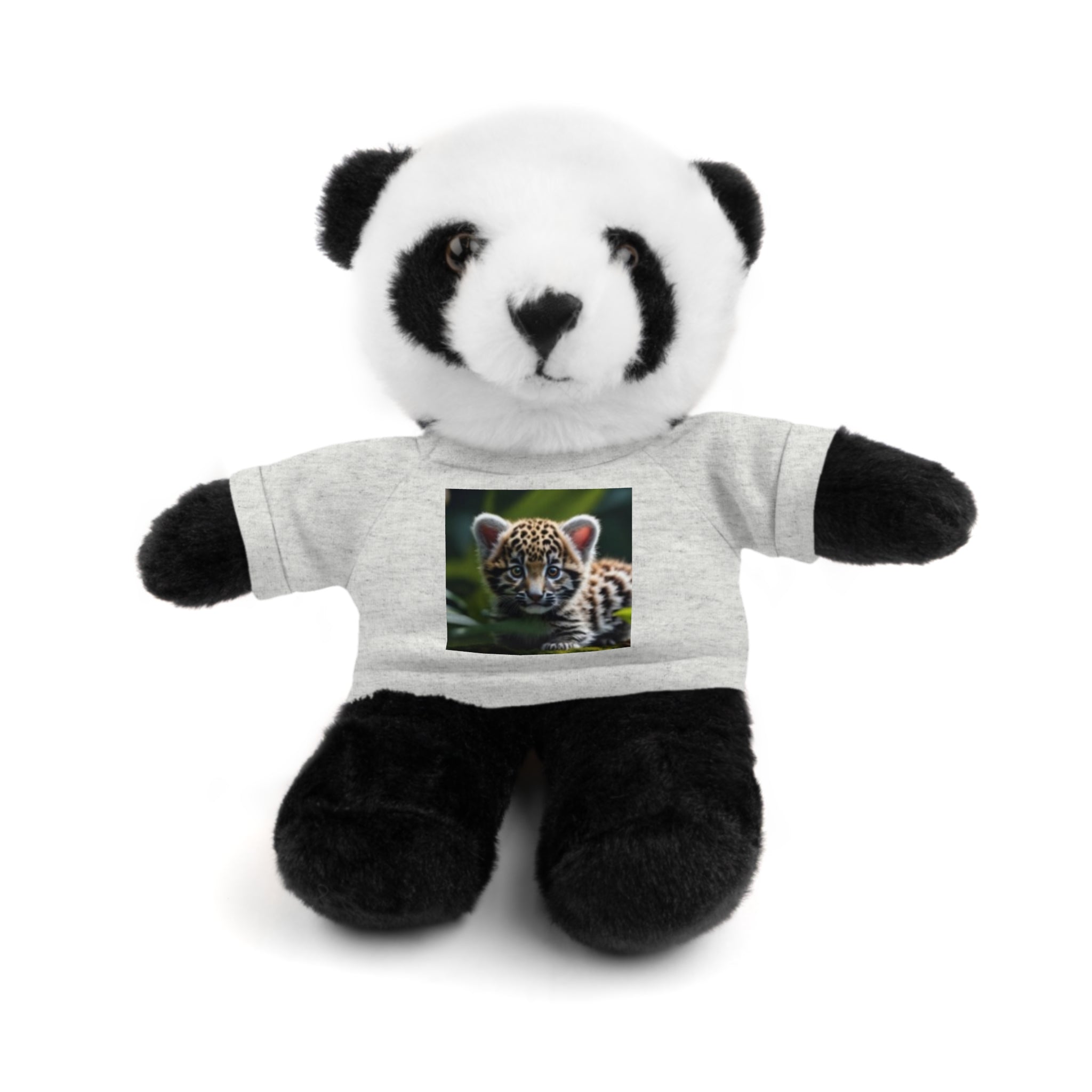 Plush Teddy Bear with Leopard Cub Tee — Cute Animal Gift for Kids & Wildlife Lovers
