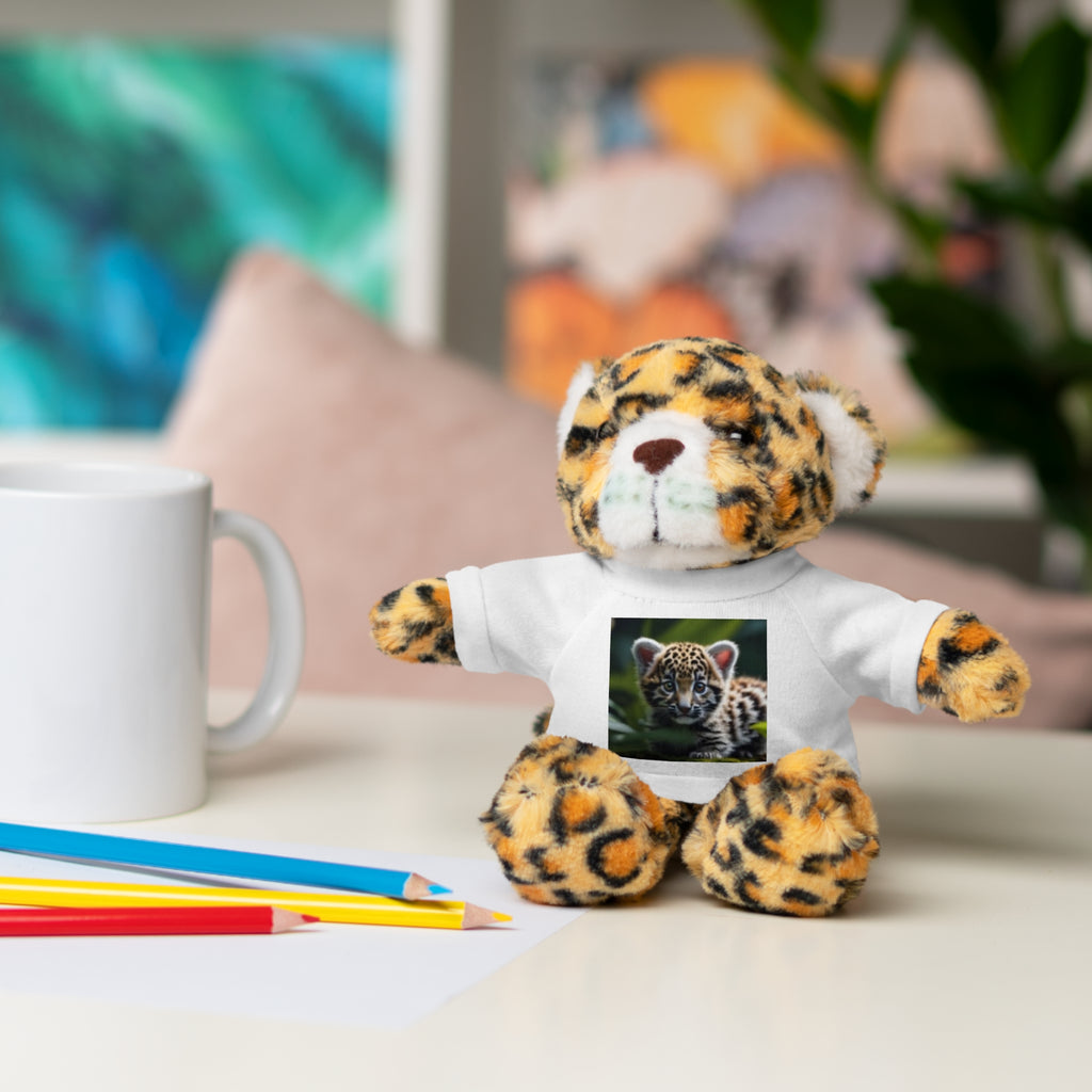 Plush Teddy Bear with Leopard Cub Tee — Cute Animal Gift for Kids & Wildlife Lovers