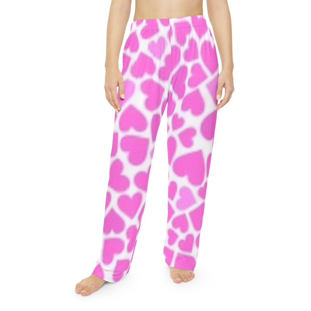 Women's Pajama Pants — Pink Heart All-Over Print Lounge Sleepwear