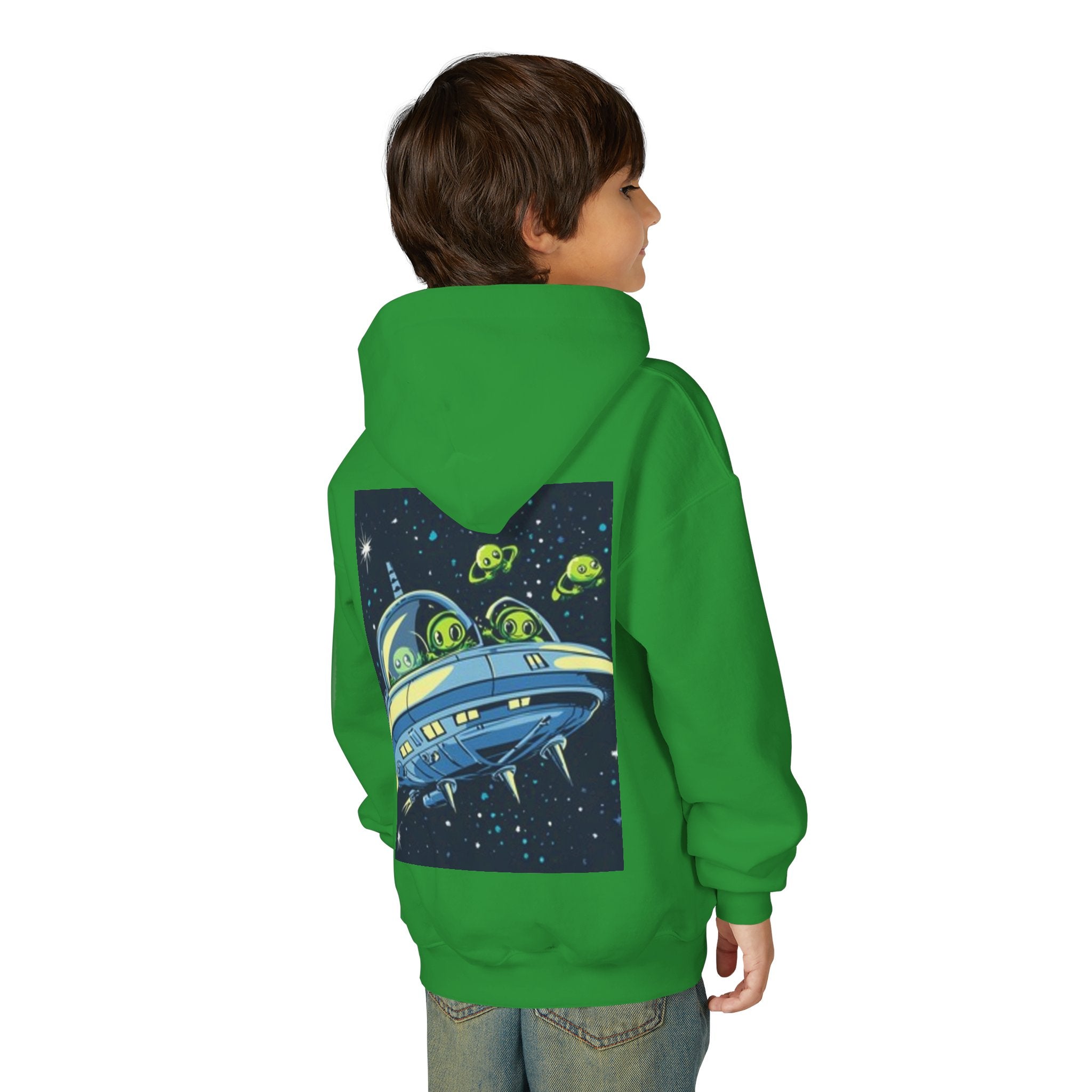Kids Alien Spaceship Hoodie — Cute Neon UFO Crew Youth Hoodie