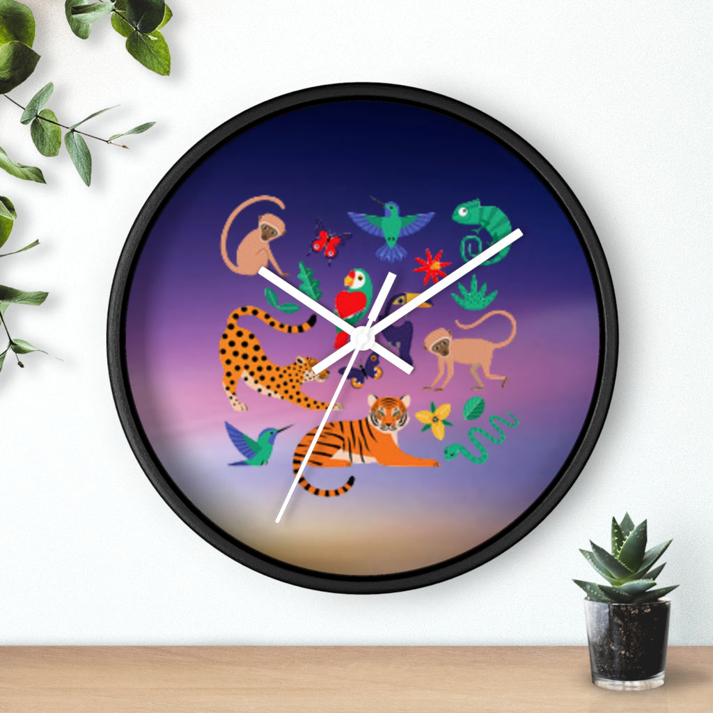 Jungle Friends Wall Clock — Colorful Tropical Animal Decorative Clock