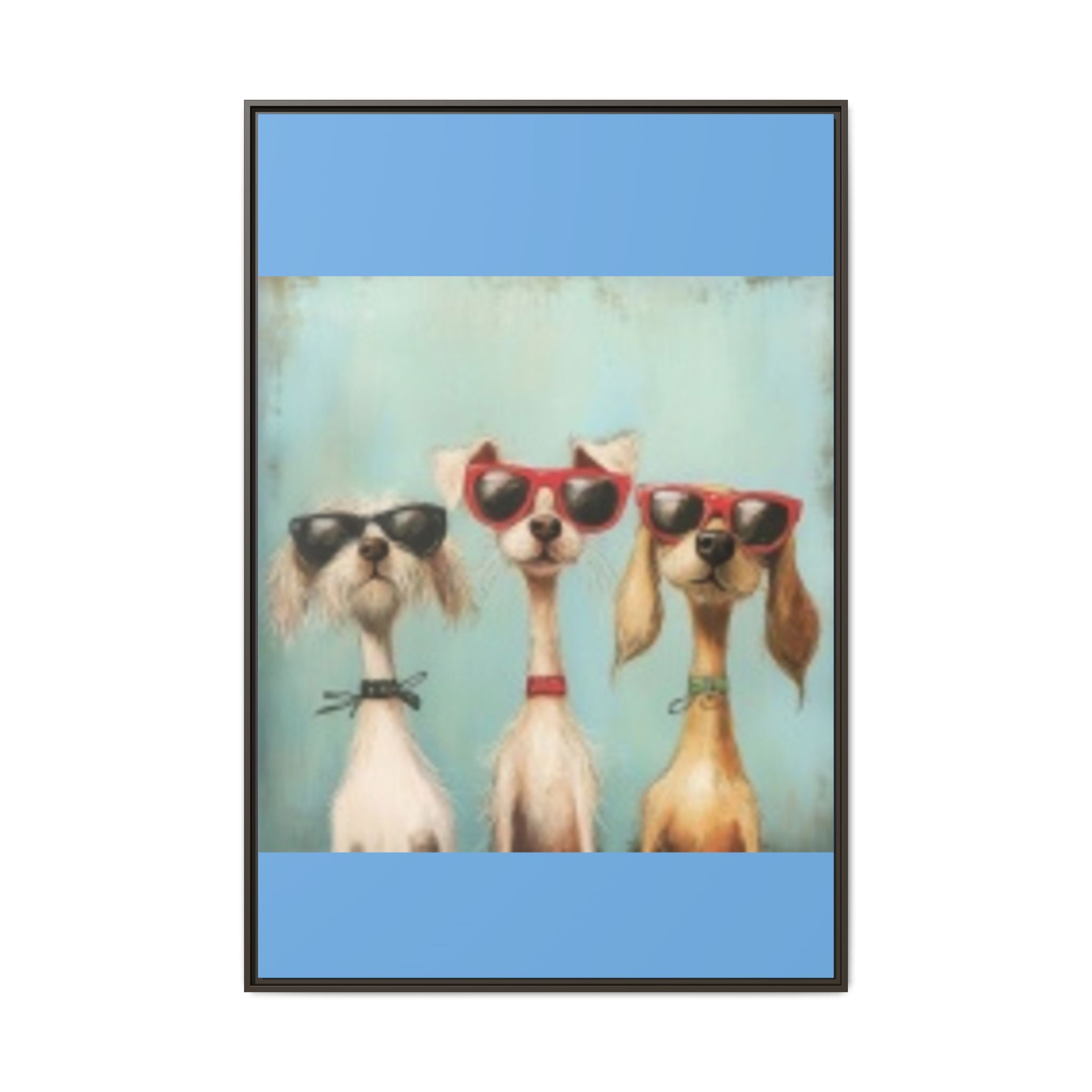Framed Matte Canvas — Three Cool Dogs in Sunglasses Wall Art