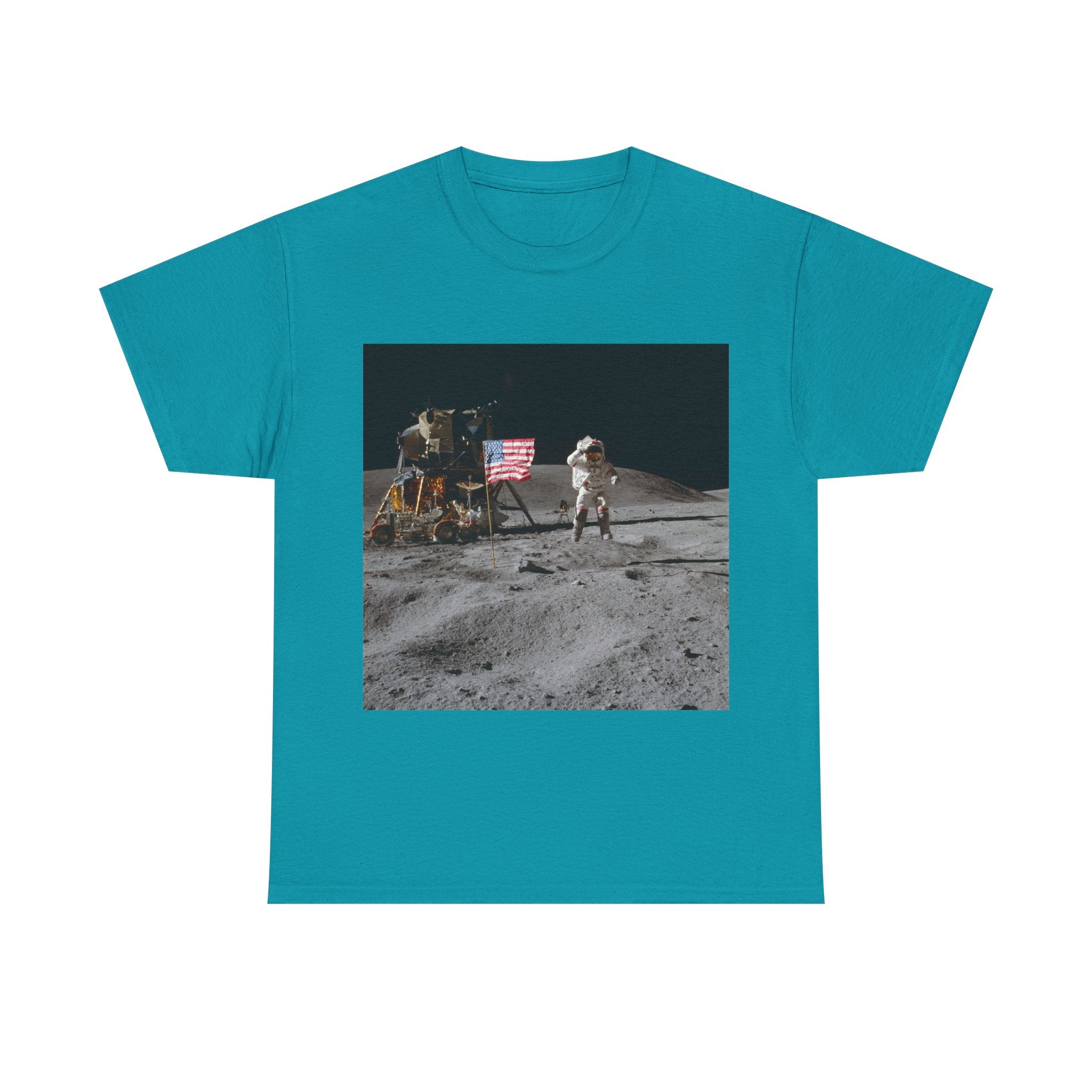 Moon Landing Graphic Tee — Astronaut Flag Photo T-Shirt