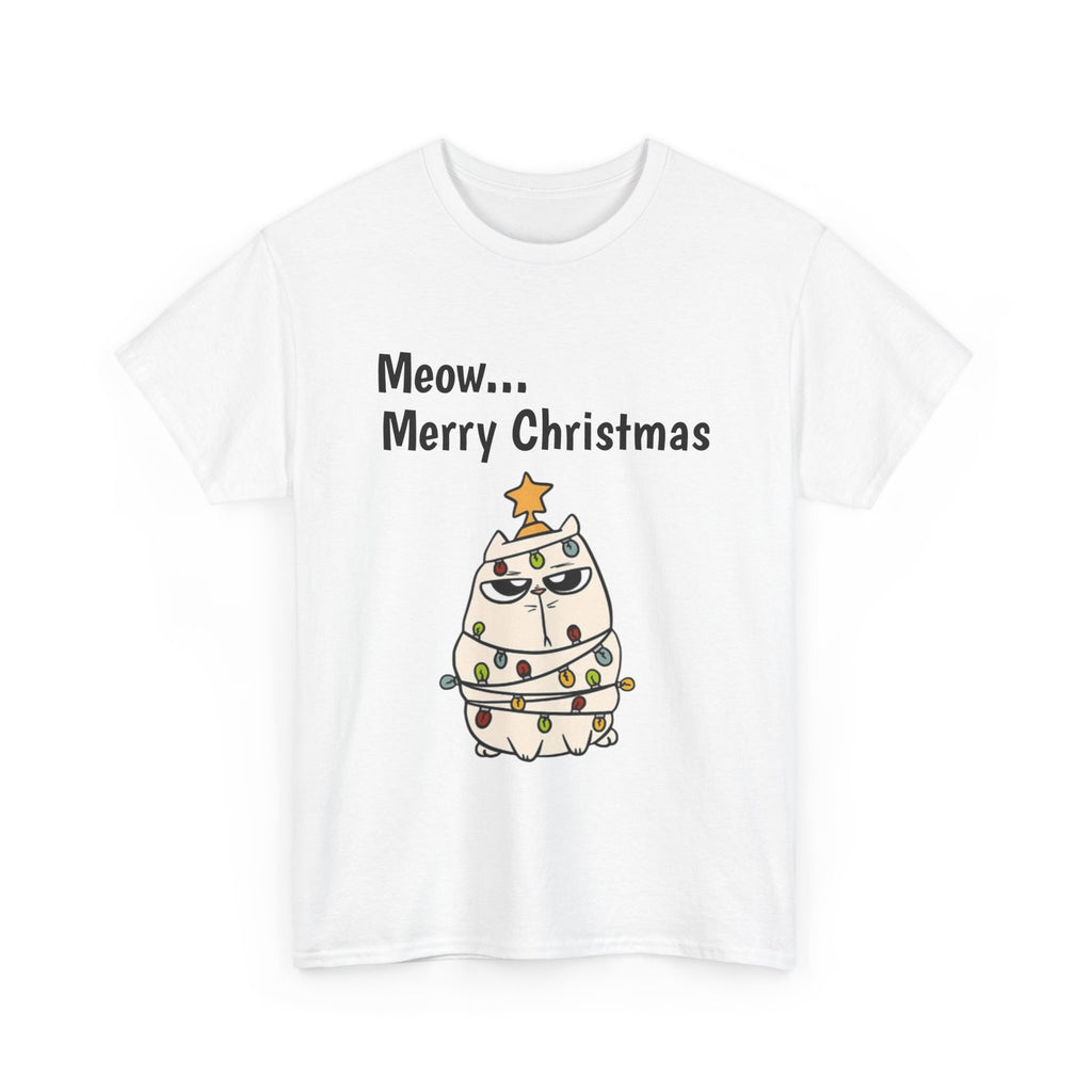 Cat Christmas Tree T-shirt — Grumpy Cat Wrapped in Lights Holiday Shirt