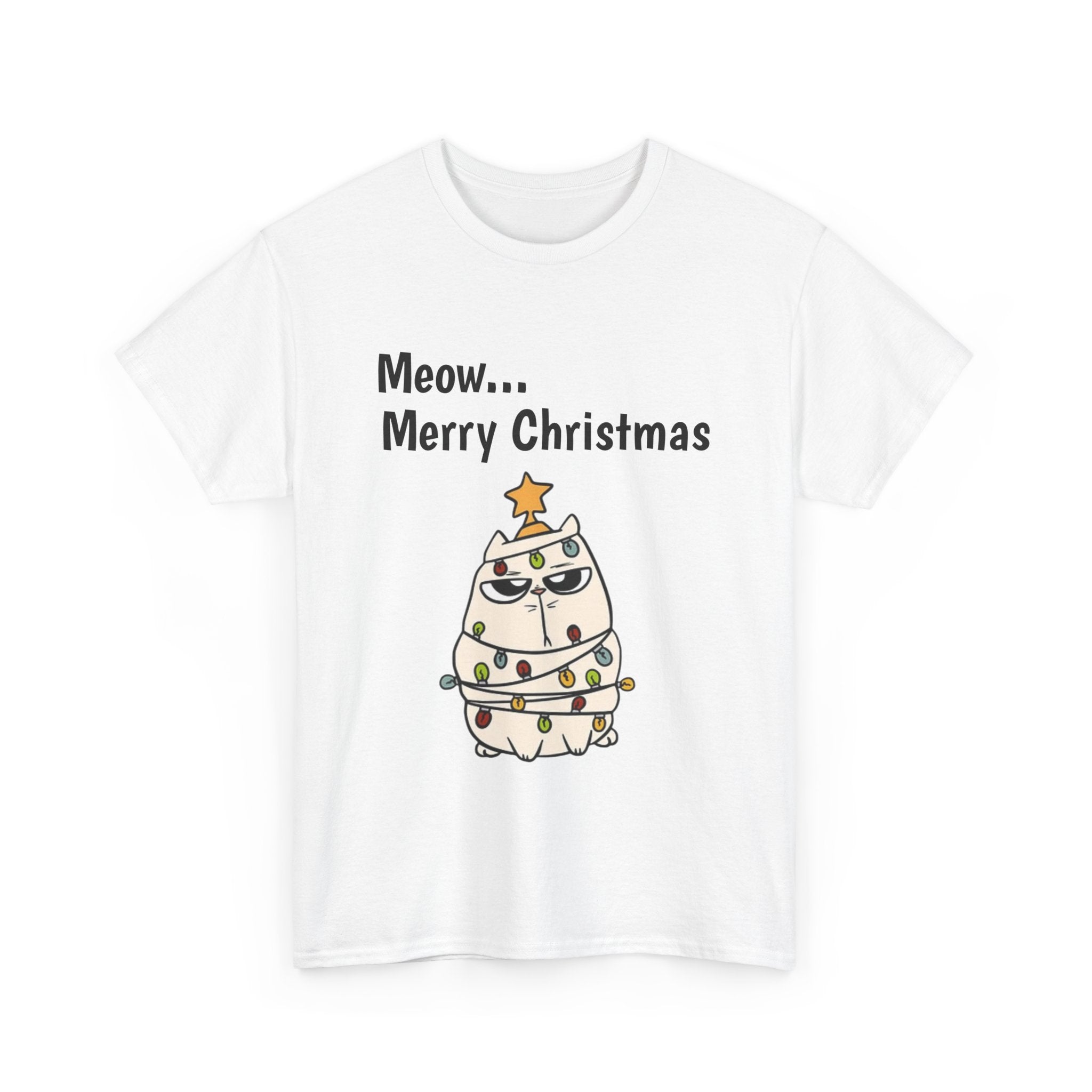 Cat Christmas Tree T-shirt — Grumpy Cat Wrapped in Lights Holiday Shirt